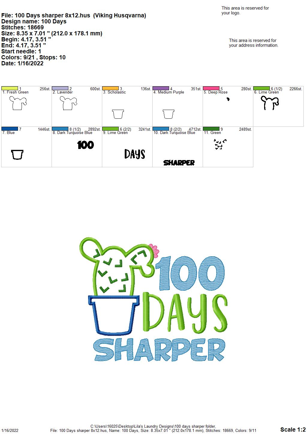 100 Days Sharper Applique - 3 sizes- Digital Embroidery Design