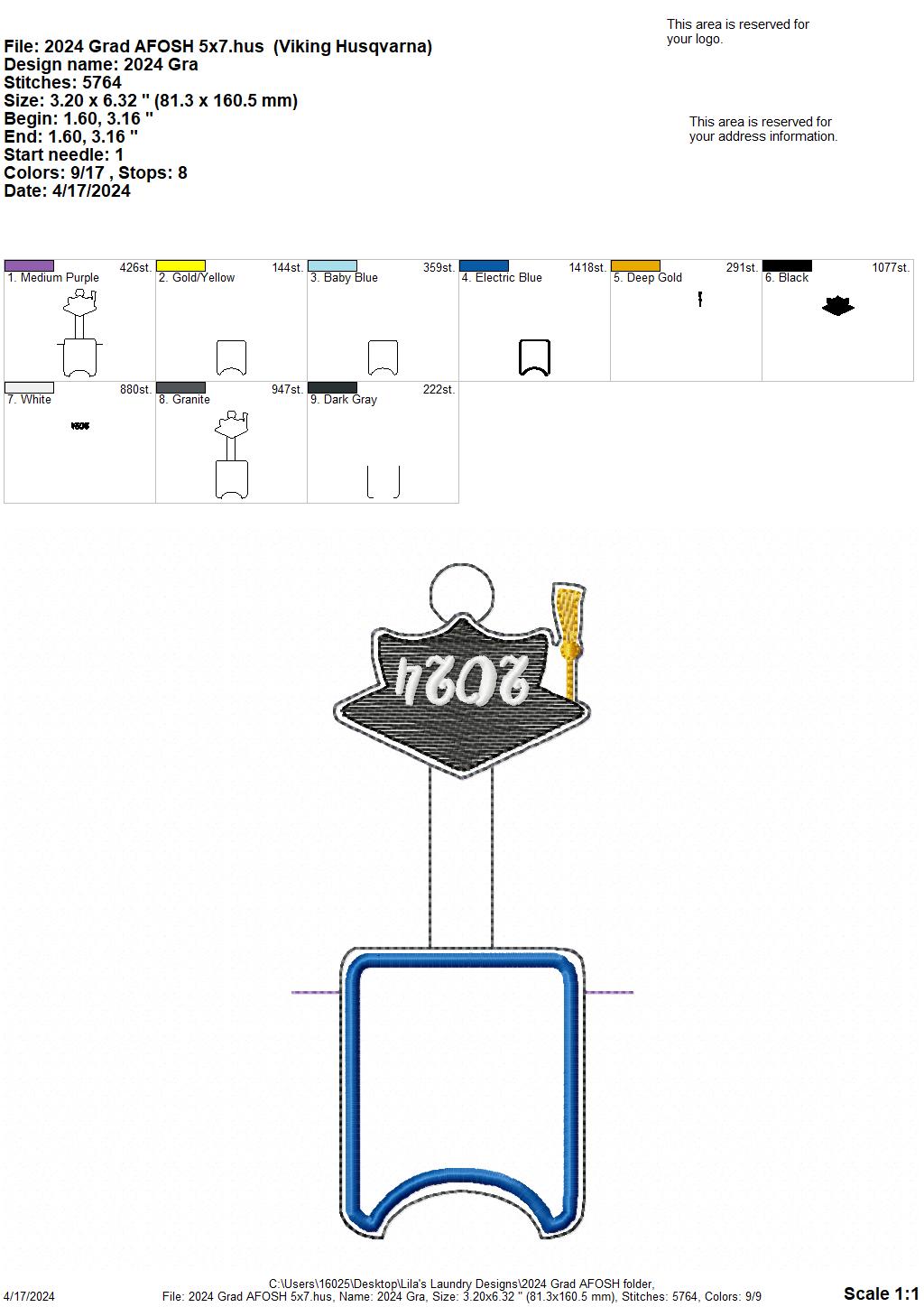 2024 Grad Cap Applique Fold Over Sanitizer Holder - Digital Embroidery Design