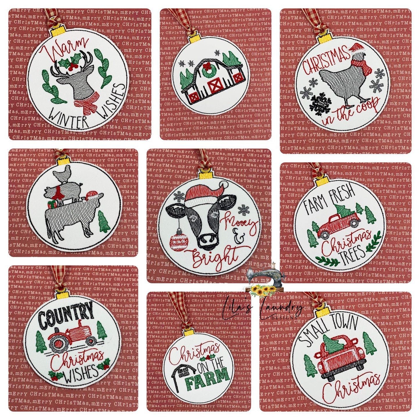 Country Christmas Ornament Bundle - Digital Embroidery Design