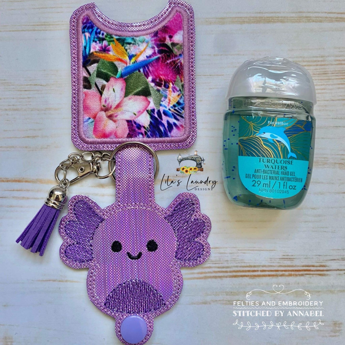 Axolotl Squish Squad Applique Fold Over Sanitizer Holder 5x7- DIGITAL Embroidery DESIGN