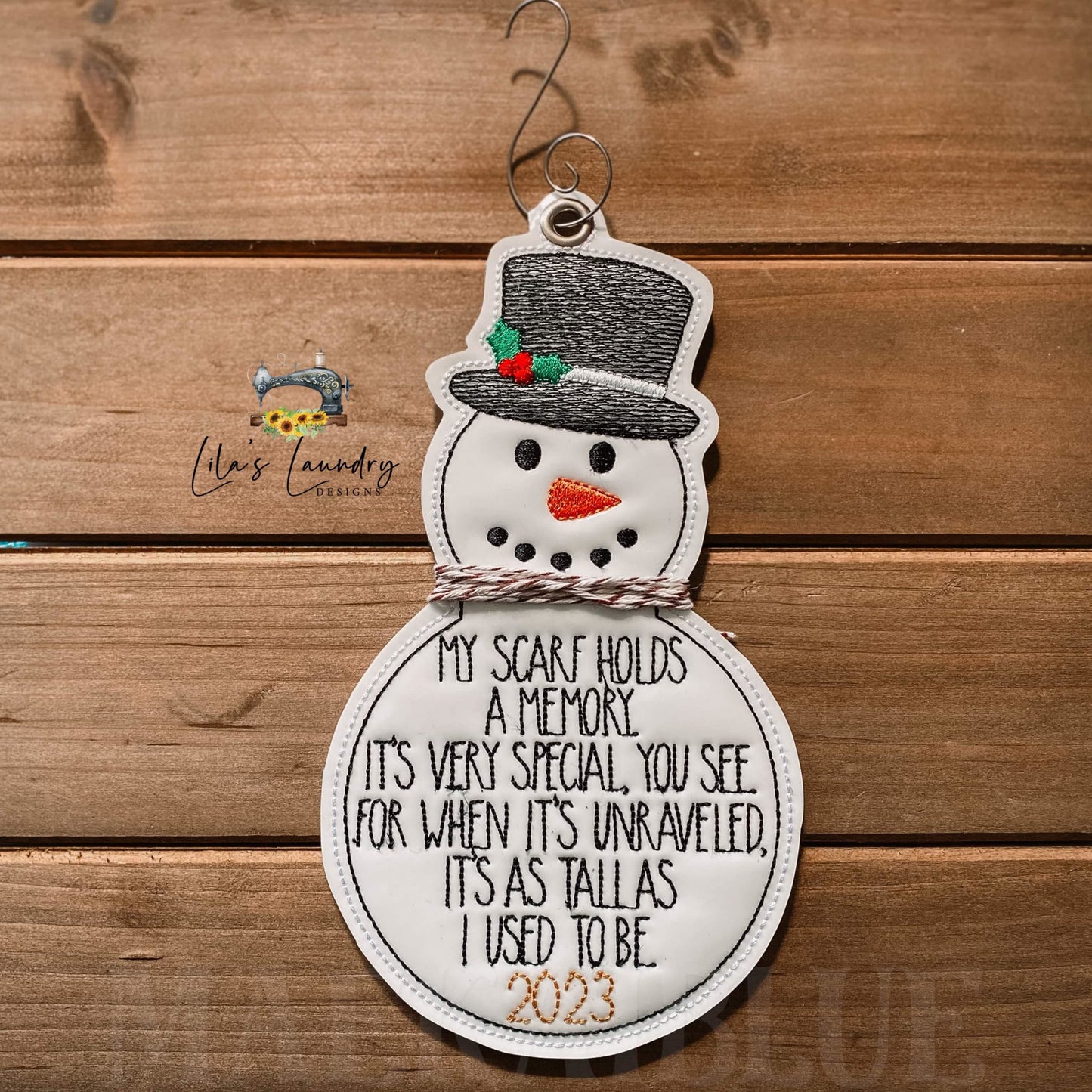 Snowman Scarf Memory Ornament 2023 - Digital File - Embroidery Design