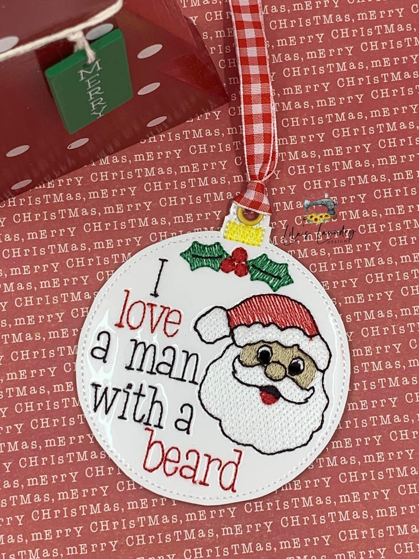Love a man with a beard Ornament - Digital File - Embroidery Design