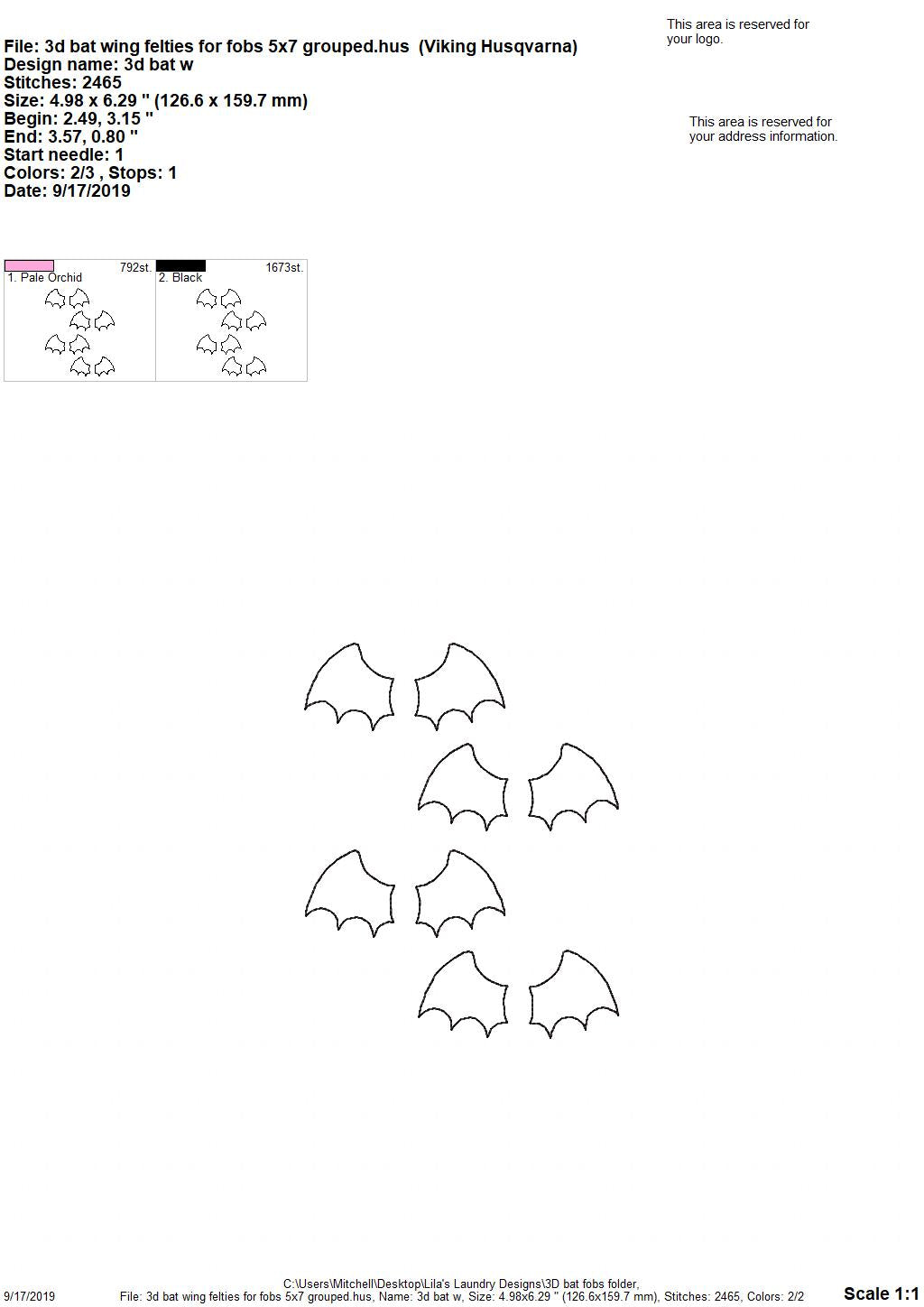 3D Bats fobs - DIGITAL Embroidery DESIGN