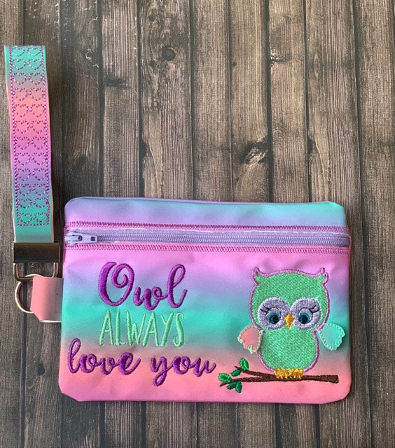 3D Owl Always Love You Zipper Bag & Wristlet 5x7 and 6x10 - Digital Embroidery Design