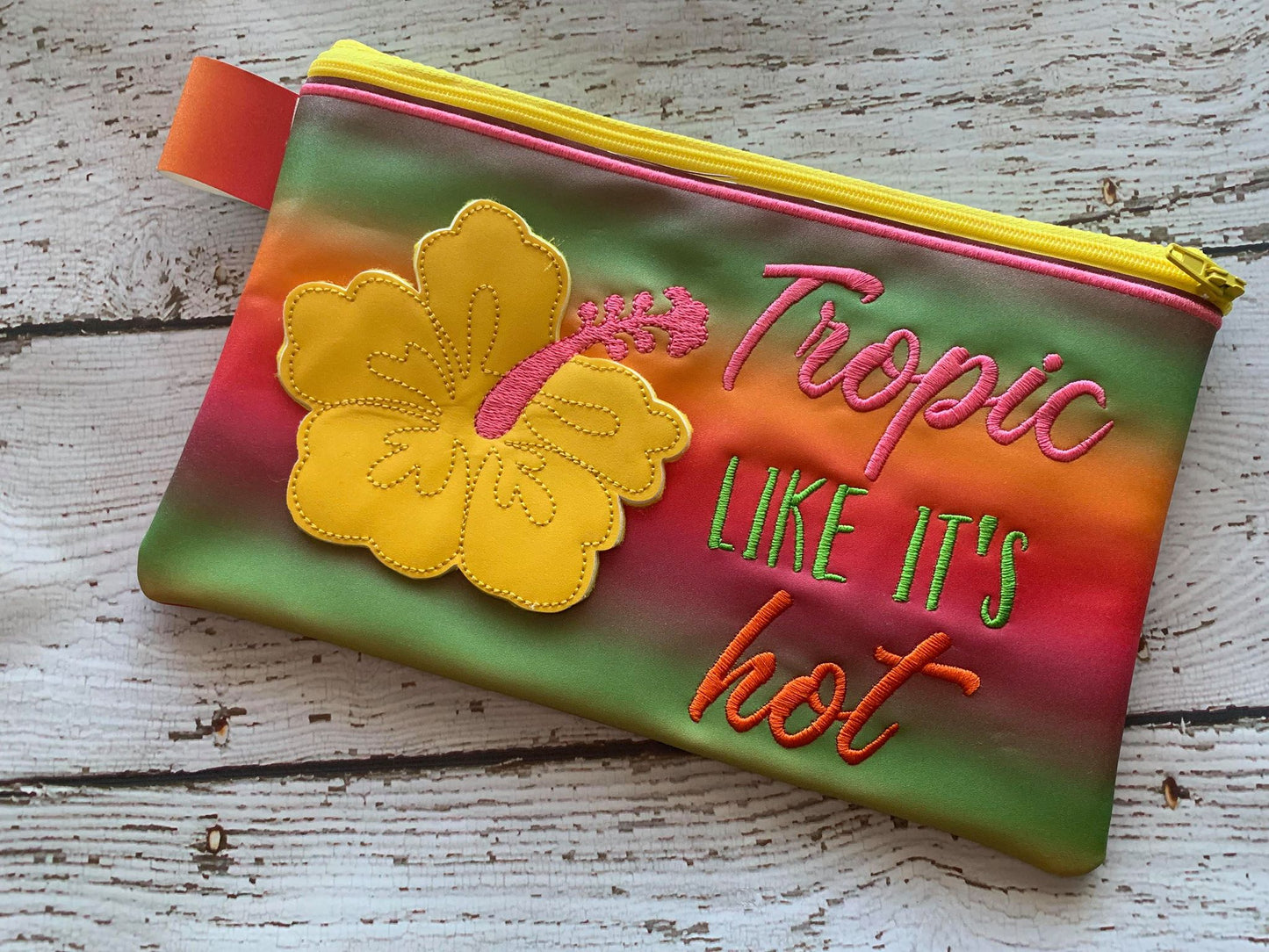 3D Tropic Like It's Hot Zipper Bag - 3 sizes - Digital Embroidery Design