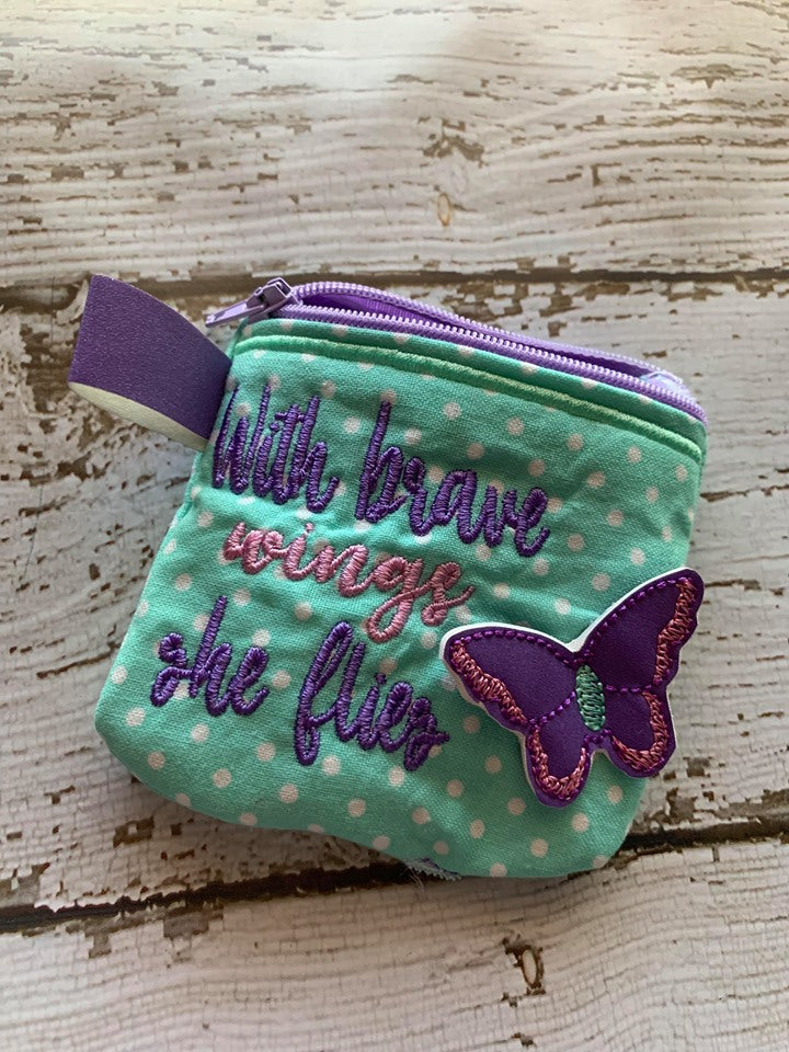 3D Butterfly Brave Wings Zipper Bag 4x4, 5x7 and 6x10 - Digital Embroidery Design
