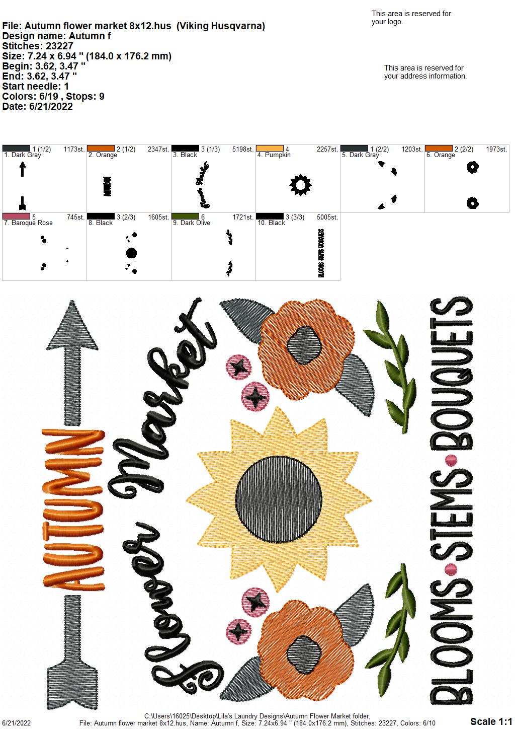 Autumn Flower Market - 3 sizes- Digital Embroidery Design