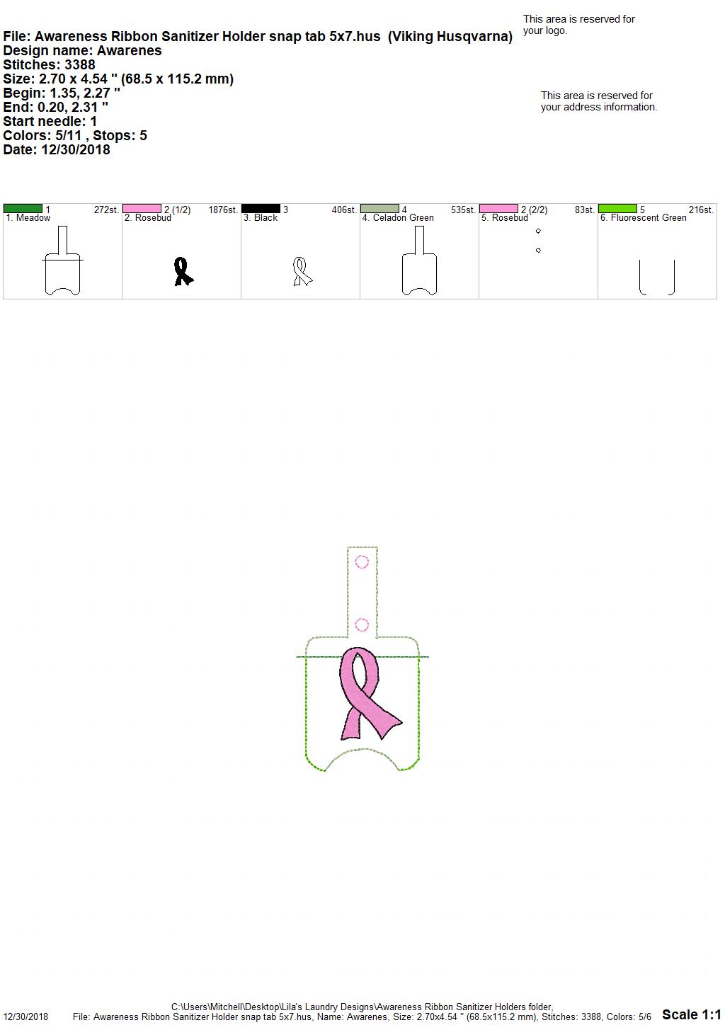 Awareness Ribbon Sanitizer Holder 4x4 and 5x7 included- Embroidery Design - DIGITAL Embroidery DESIGN