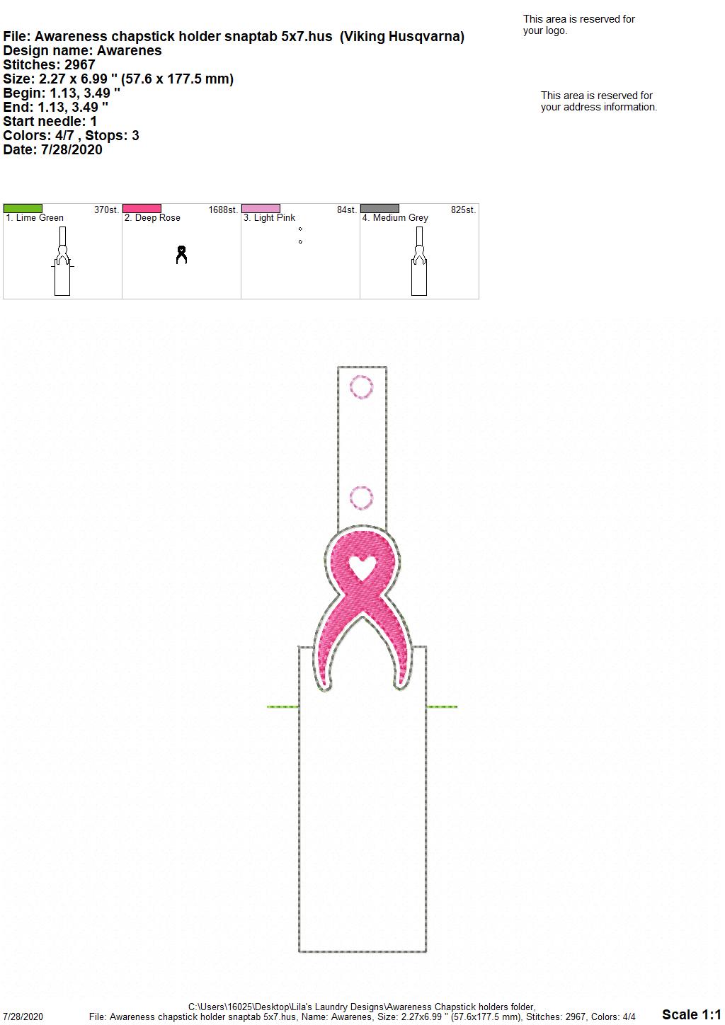 Awareness Ribbon Chapstick Holders 5x7 - DIGITAL Embroidery DESIGN