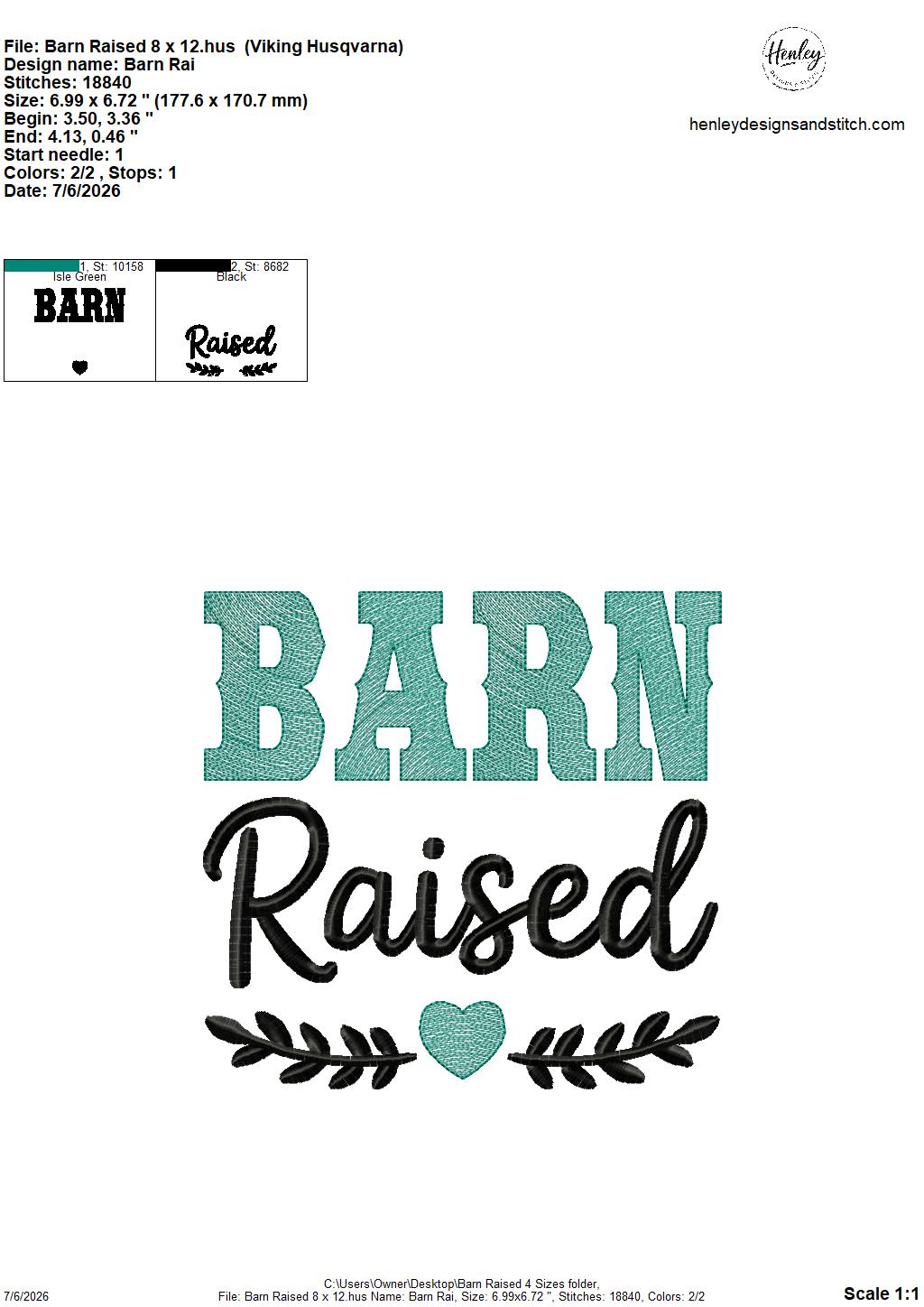Barn Raised – 4 x 4, 5 x 7, 6 x 10 and 8 x 12 – DIGITAL Embroidery Design