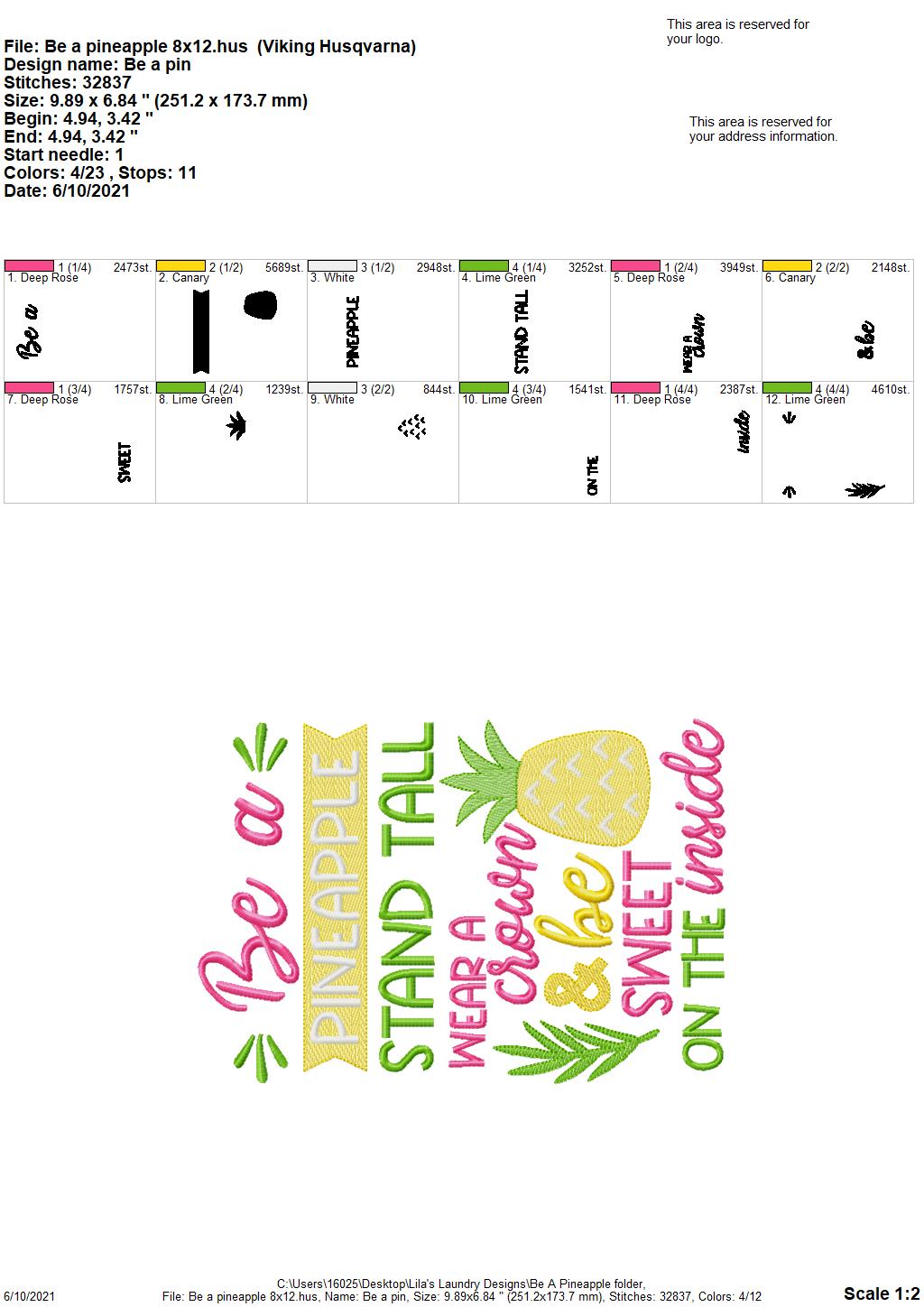 Be a Pineapple - 3 sizes- Digital Embroidery Design