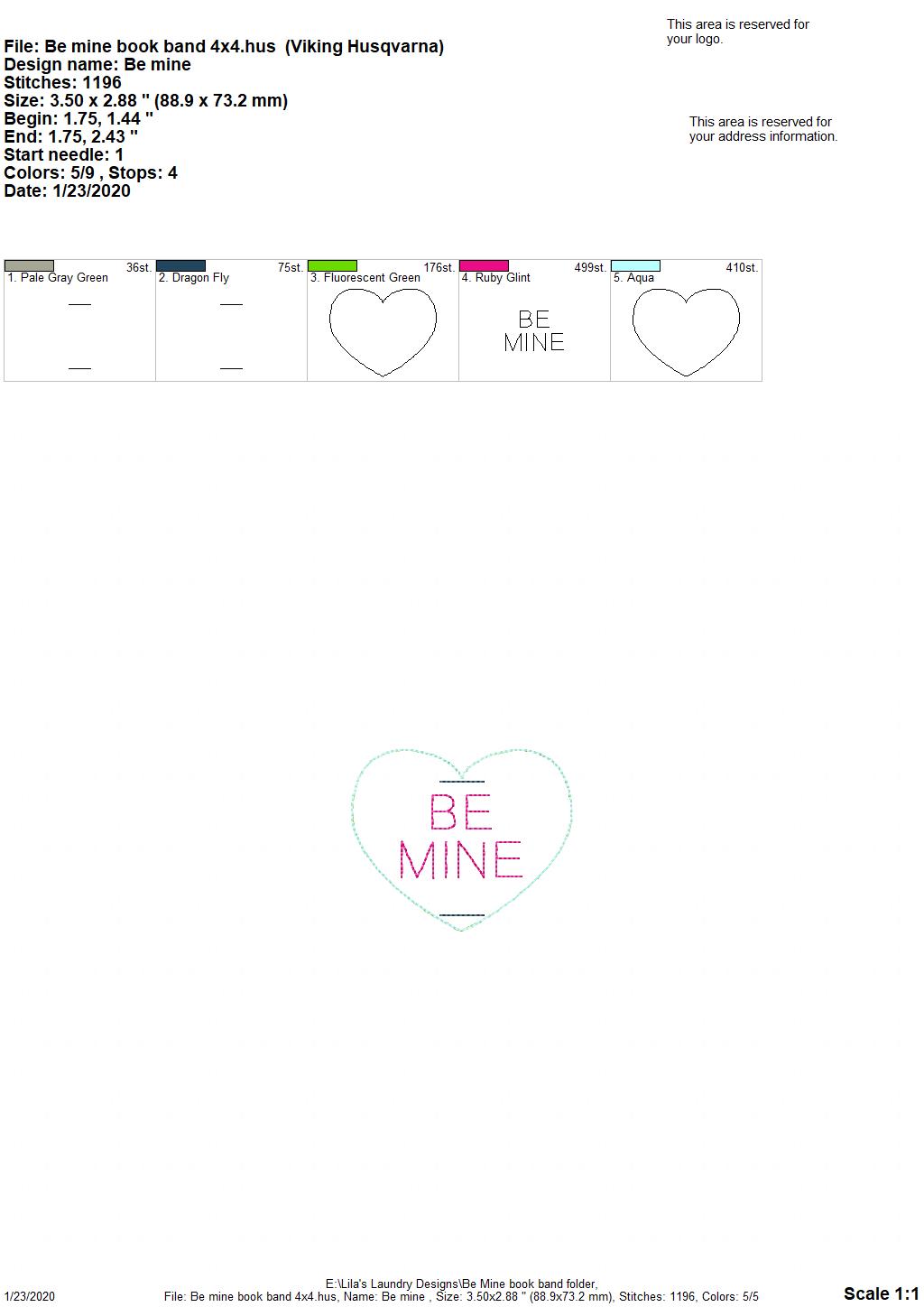 Be Mine - Book Band - Digital Embroidery Design