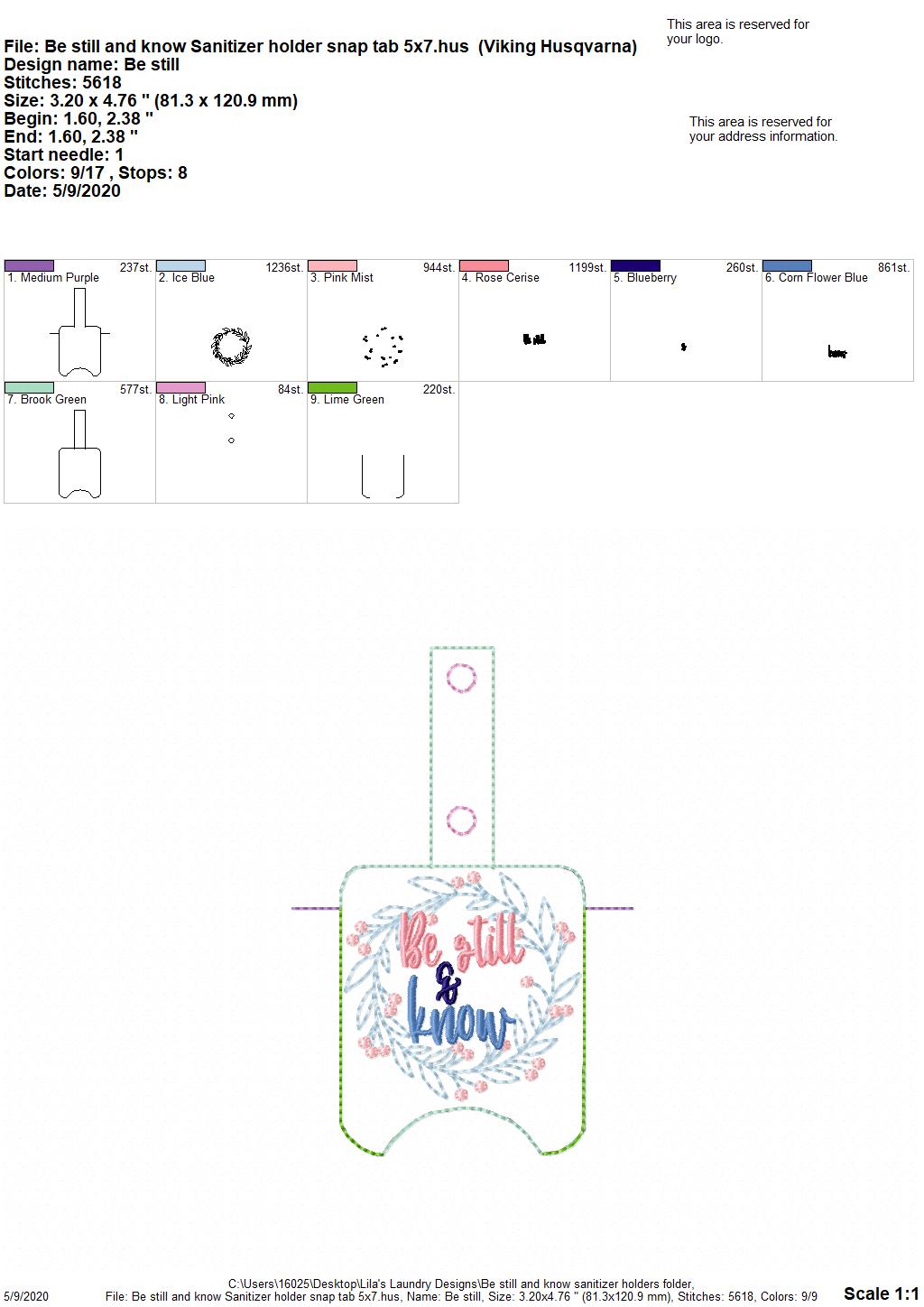 Be Still and Know Sanitizer Holders - DIGITAL Embroidery DESIGN