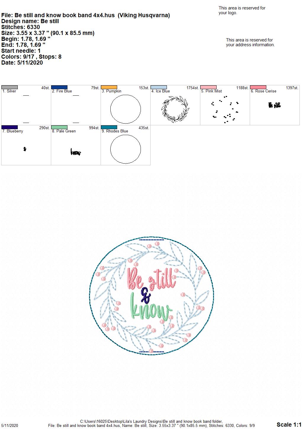 Be Still and Know - Book Band - Digital Embroidery Design