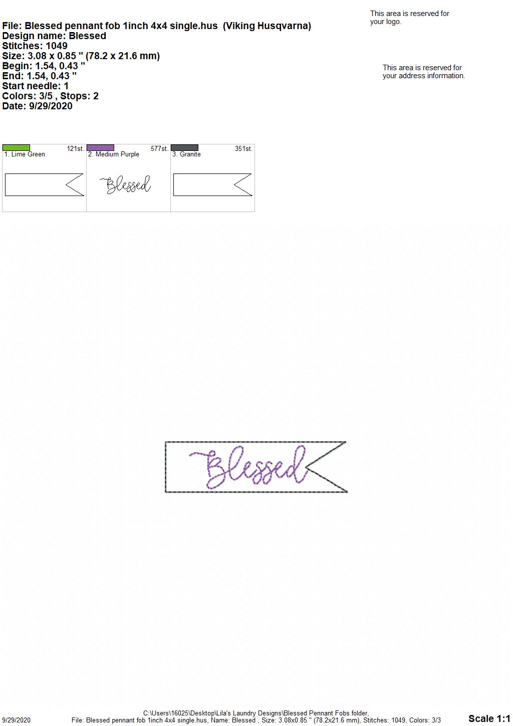 Blessed Pennant Fobs - DIGITAL Embroidery DESIGN