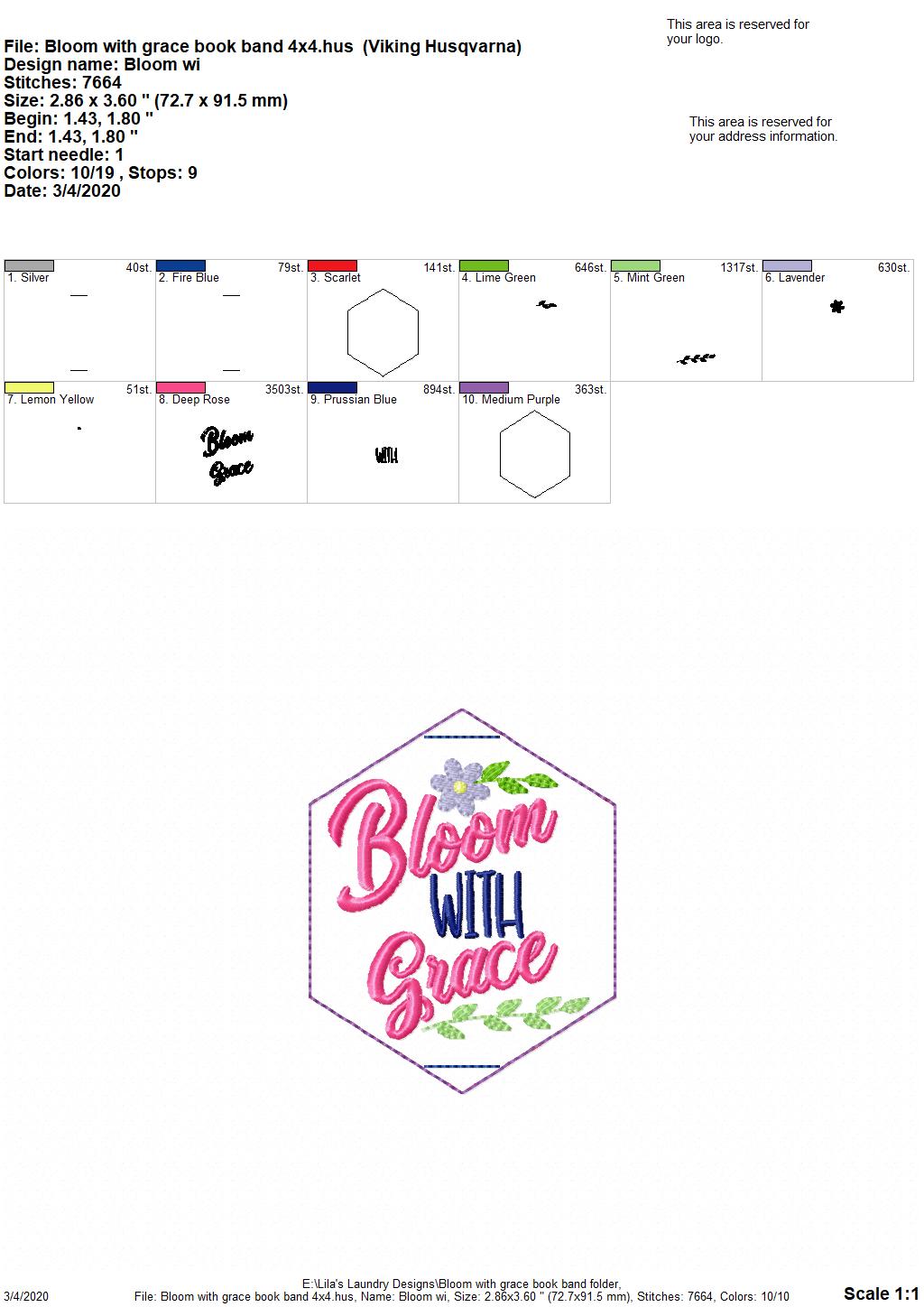 Bloom with Grace- Book Band - Digital Embroidery Design
