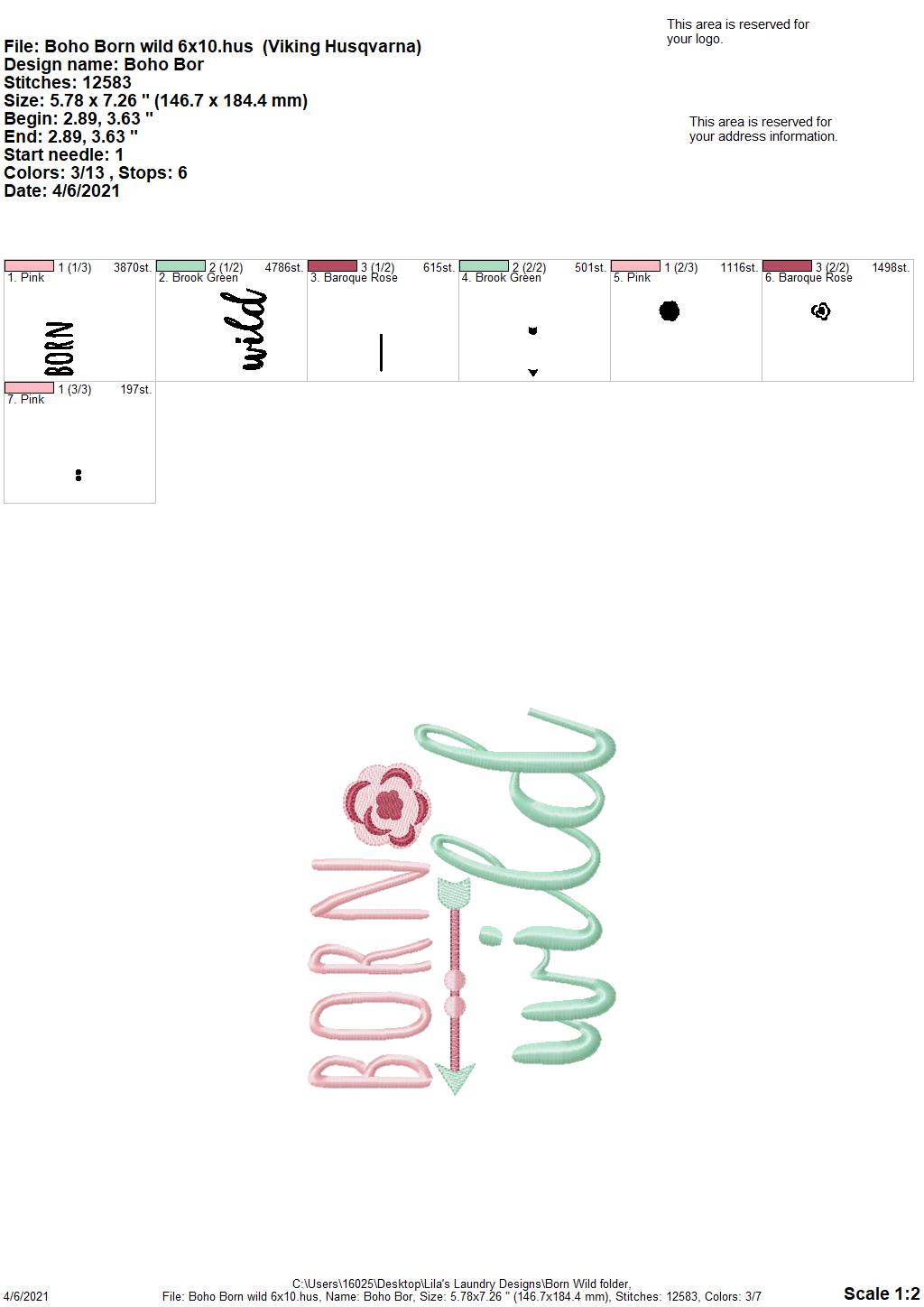 Boho Born Wild- 3 sizes- Digital Embroidery Design