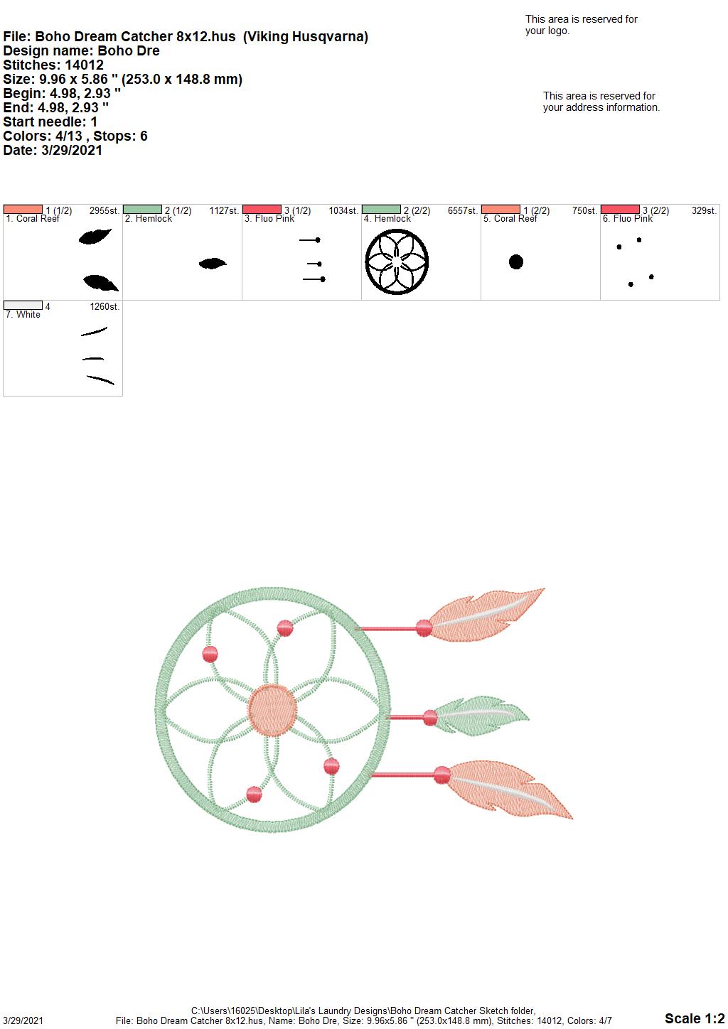 Boho Dream Catcher Sketch - 4 sizes- Digital Embroidery Design