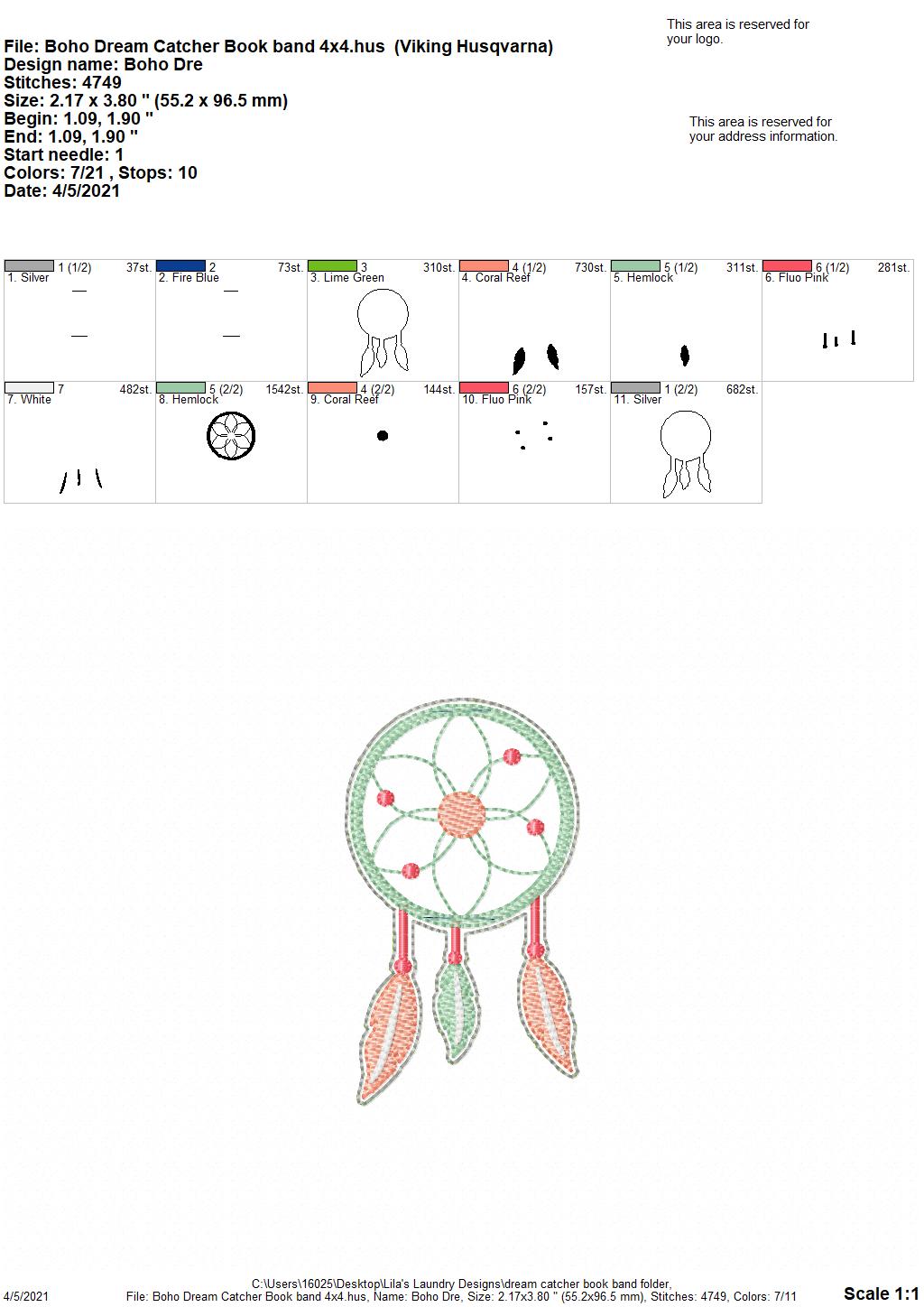 Boho Dream Catcher Book Band - Embroidery Design, Digital File