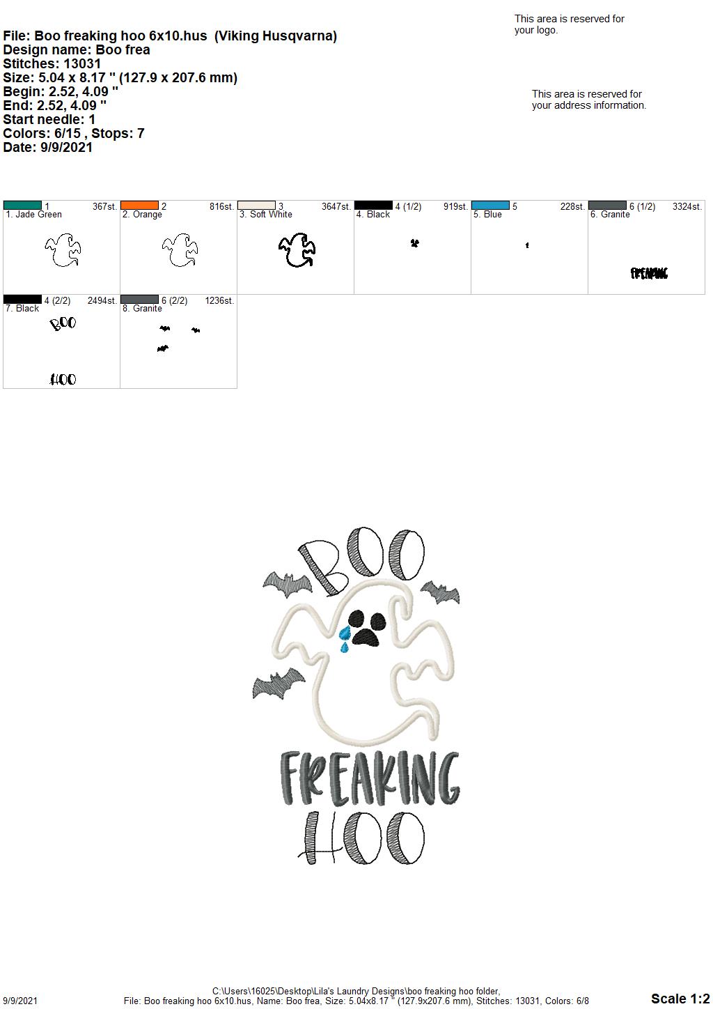 Boo Freaking Hoo - 2 sizes- Digital Embroidery Design
