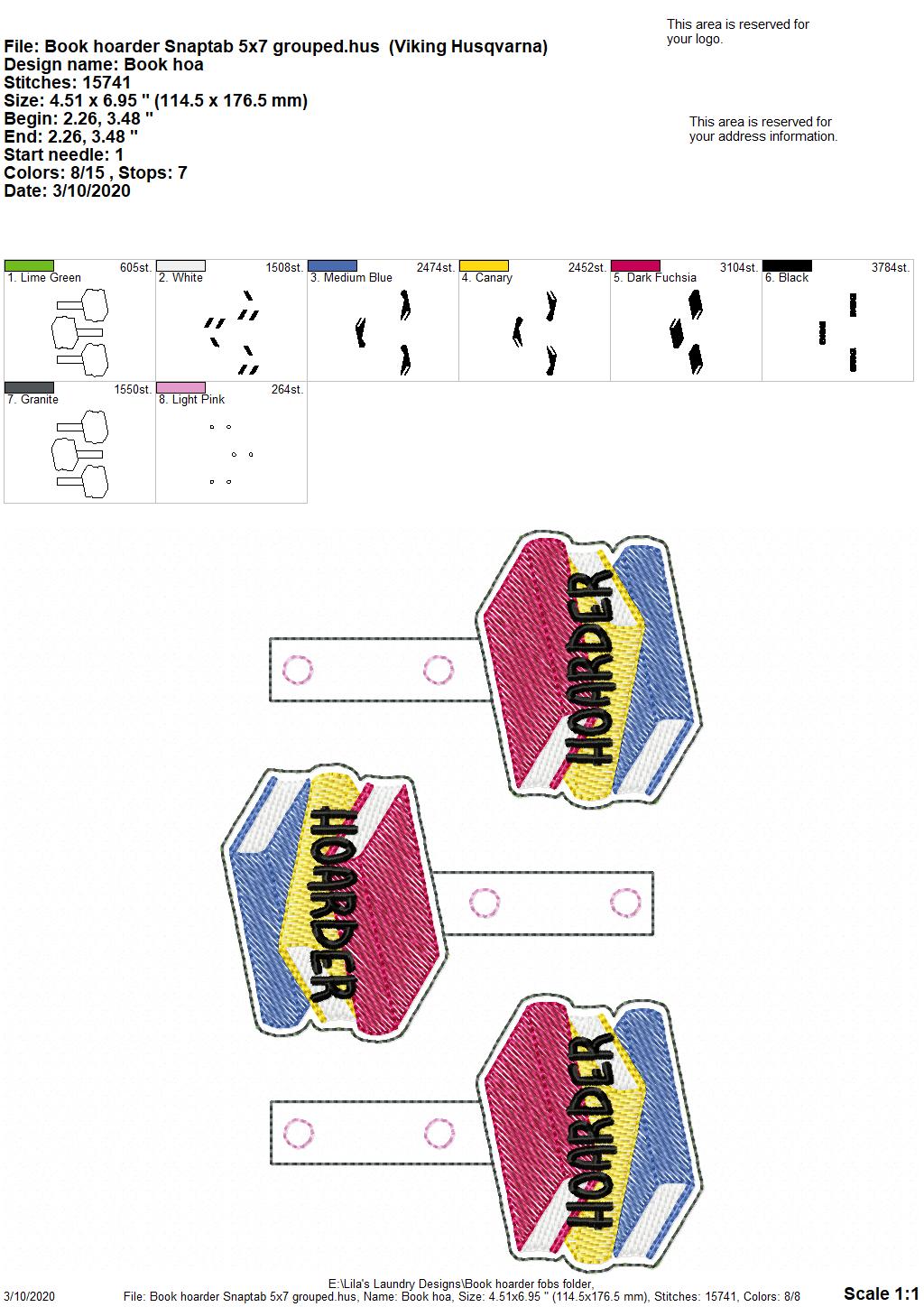 Book Hoarder Fobs - DIGITAL Embroidery DESIGN