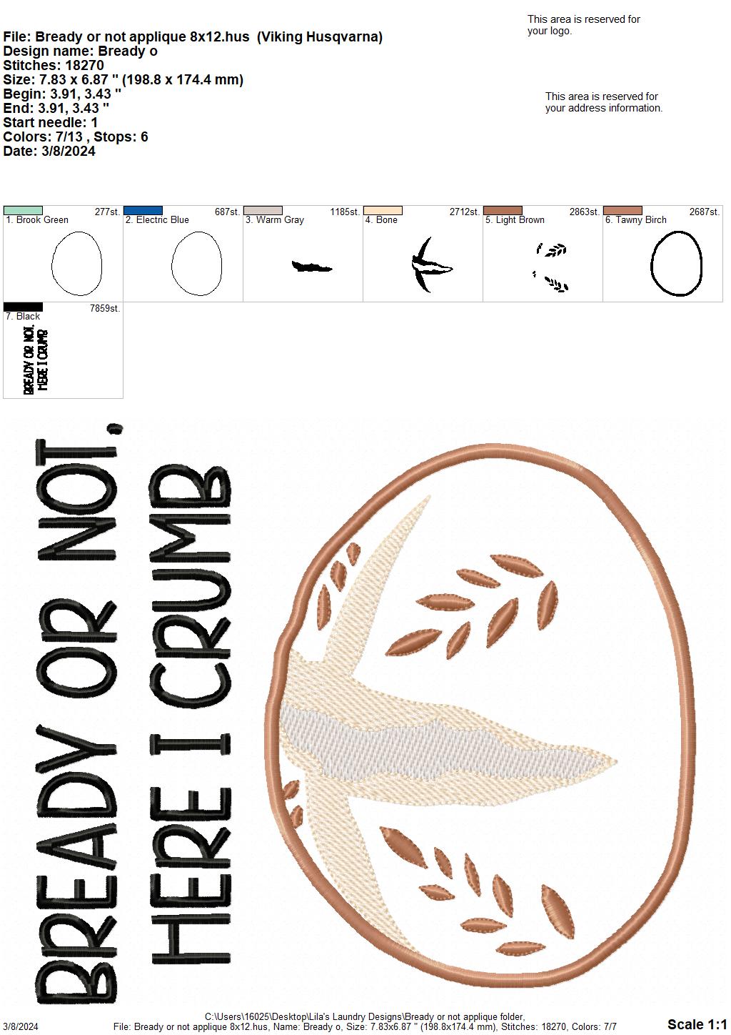 Bready or Not Applique - 4 Sizes - Digital Embroidery Design