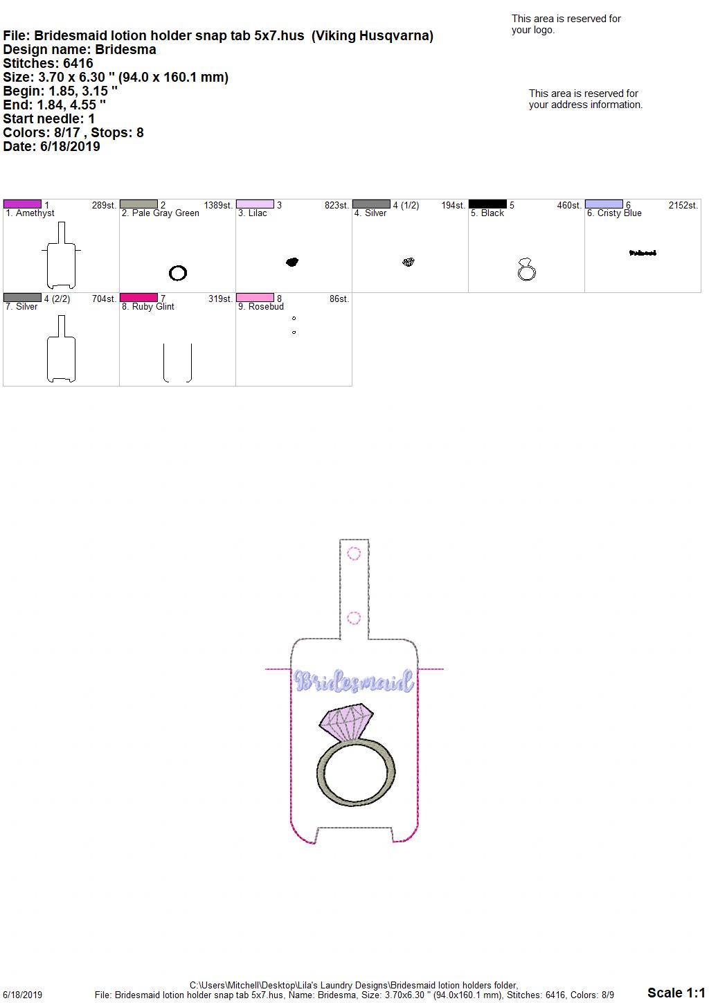 Bridesmaid Hand Lotion Holder 5x7 included- DIGITAL Embroidery DESIGN
