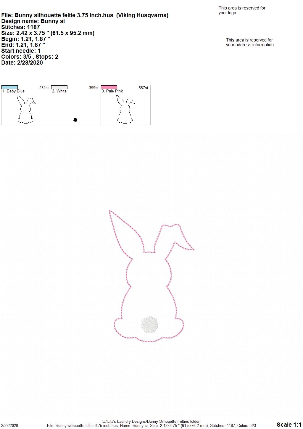 Bunny Silhouette Felties - 4 sizes - 4x4 and 5x7 Grouped- Digital Embroidery Design