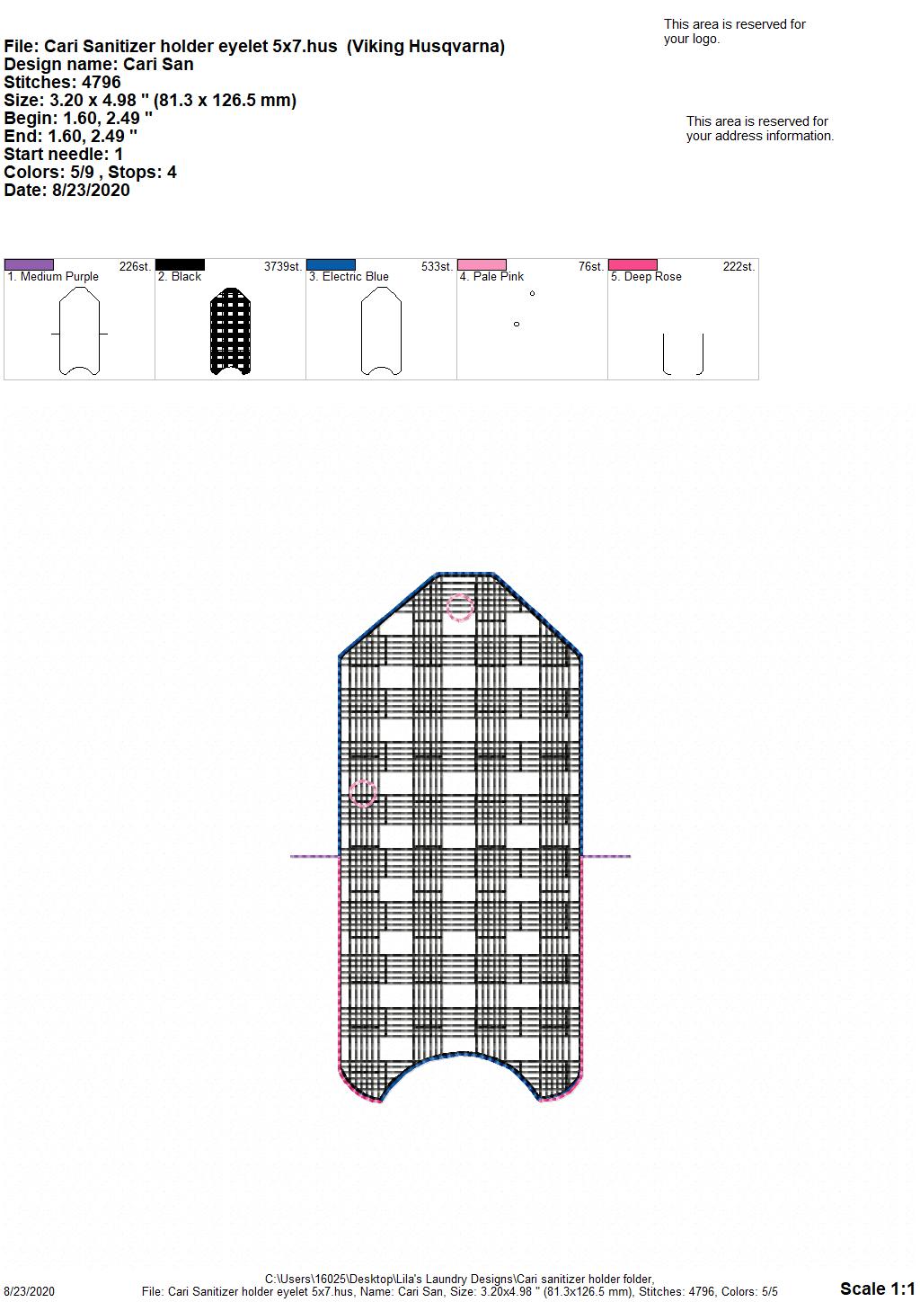 Cari Sanitizer Holder 5x7- DIGITAL Embroidery DESIGN
