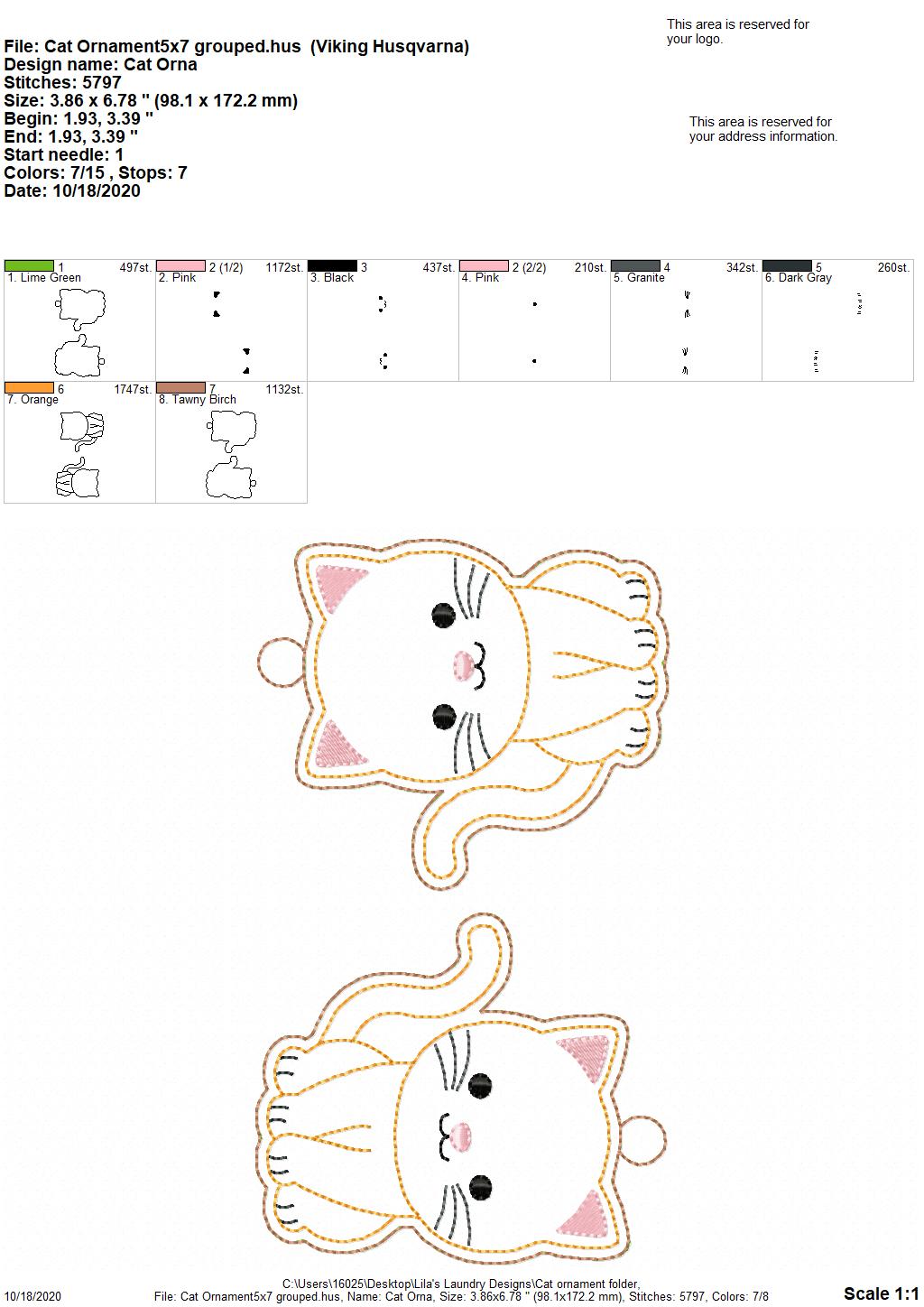Cat Ornament - Embroidery Design, Digital File