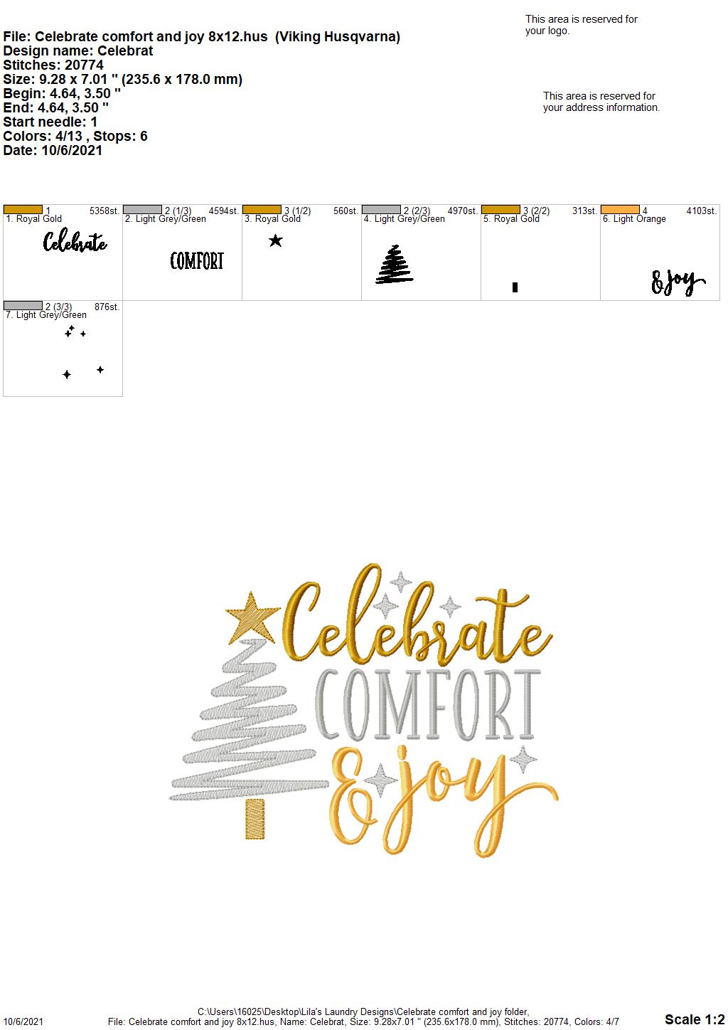 Celebrate Comfort and Joy - 3 sizes- Digital Embroidery Design