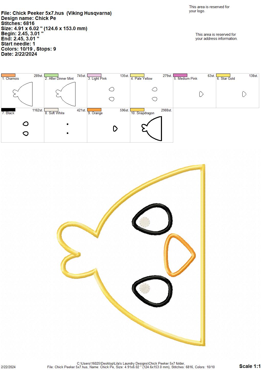Chick Applique Peeker - 5x7 - Digital Embroidery Design