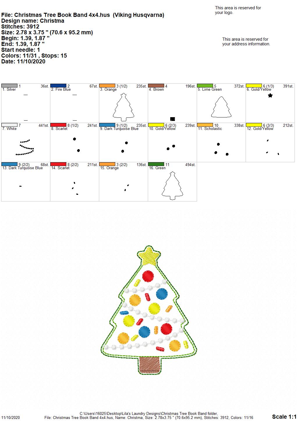 Christmas Tree - Book Band - Embroidery Design, Digital File
