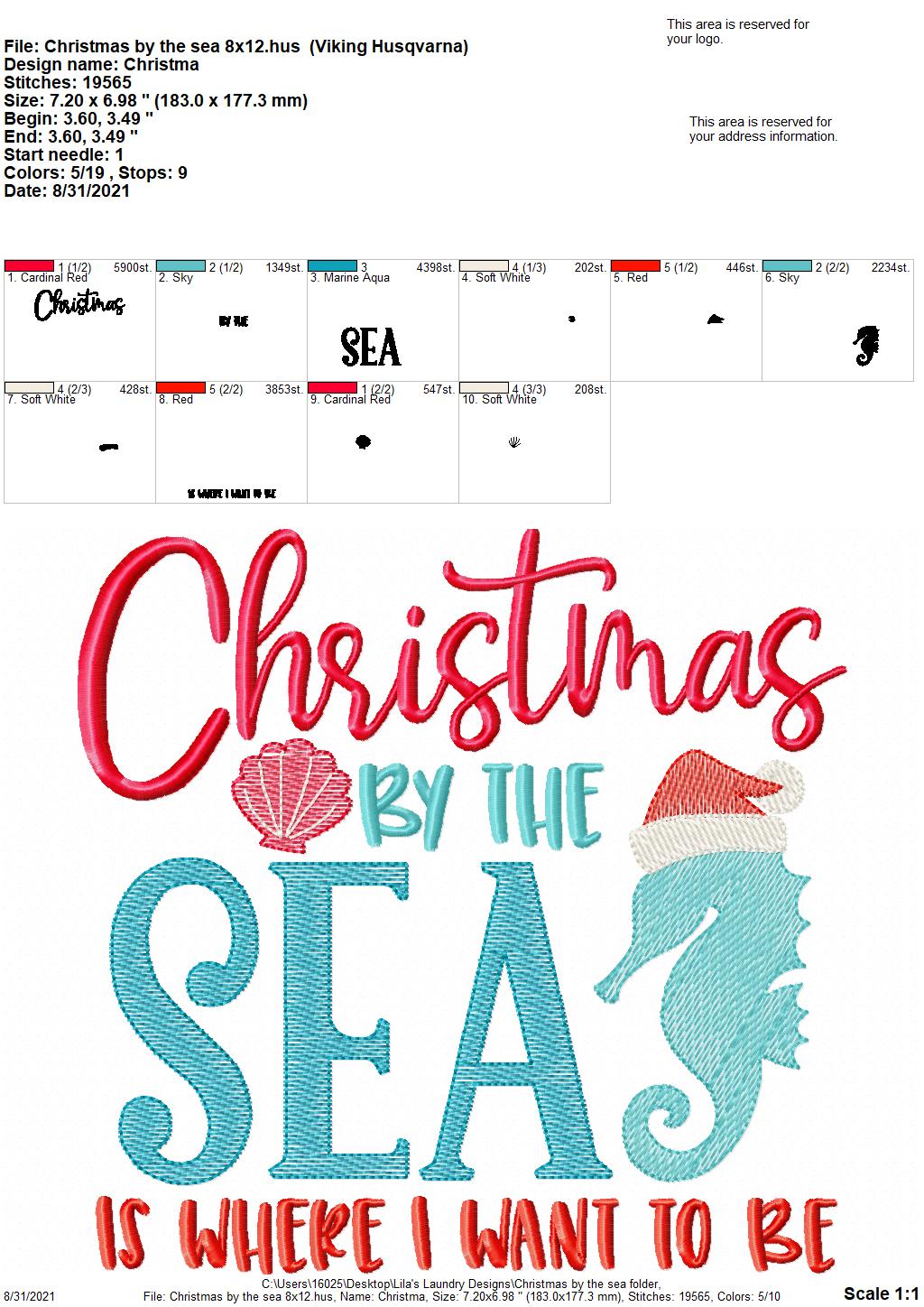 Christmas By The Sea - 3 sizes- Digital Embroidery Design