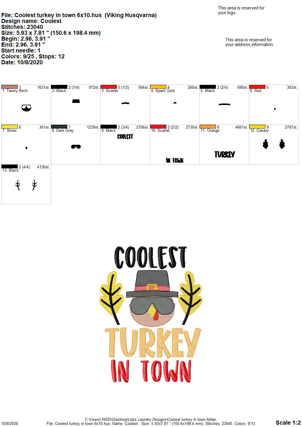 Coolest Turkey In Town - 2 Sizes - Digital Embroidery Design