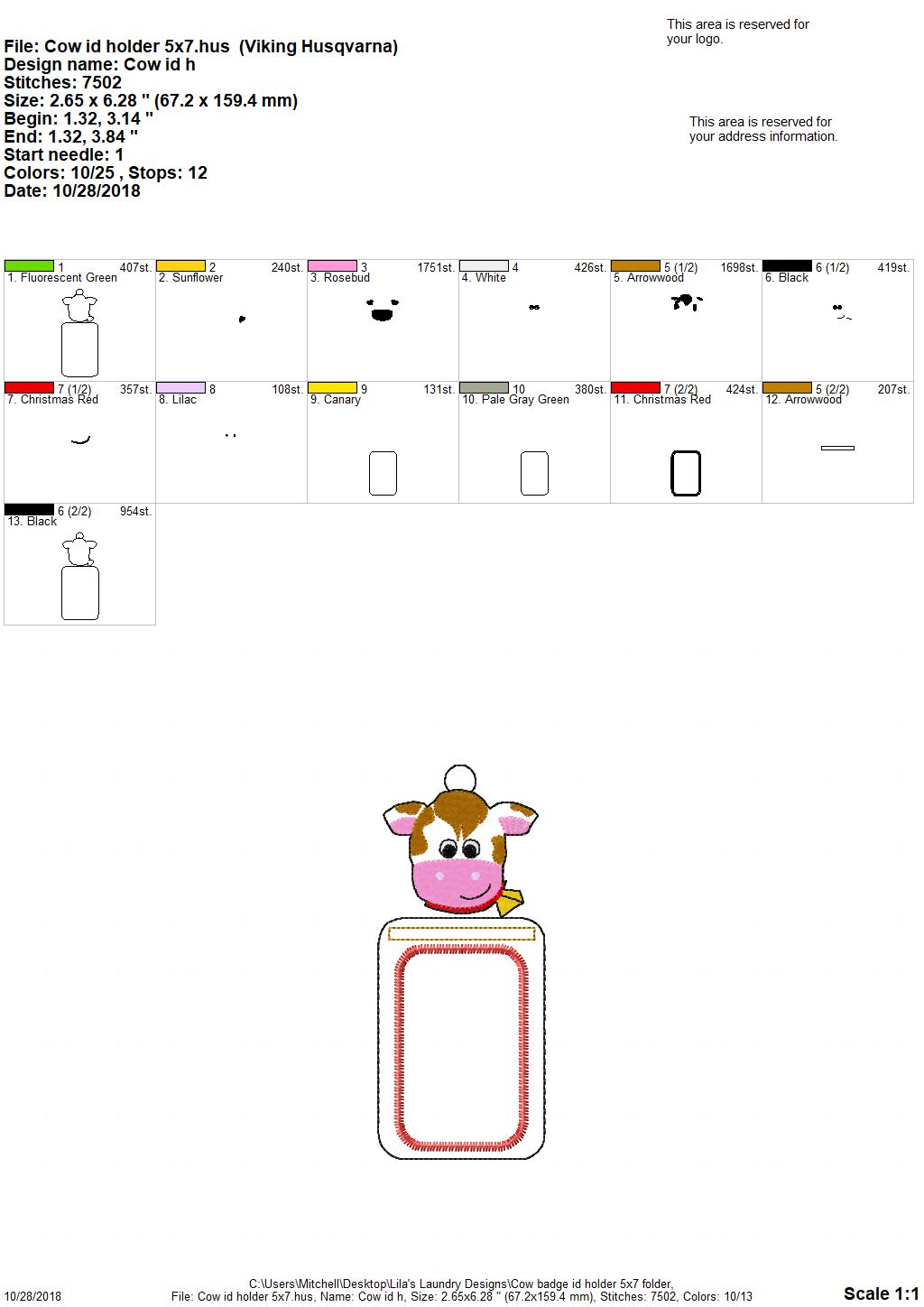 Cow Vertical ID Holder 5x7 only