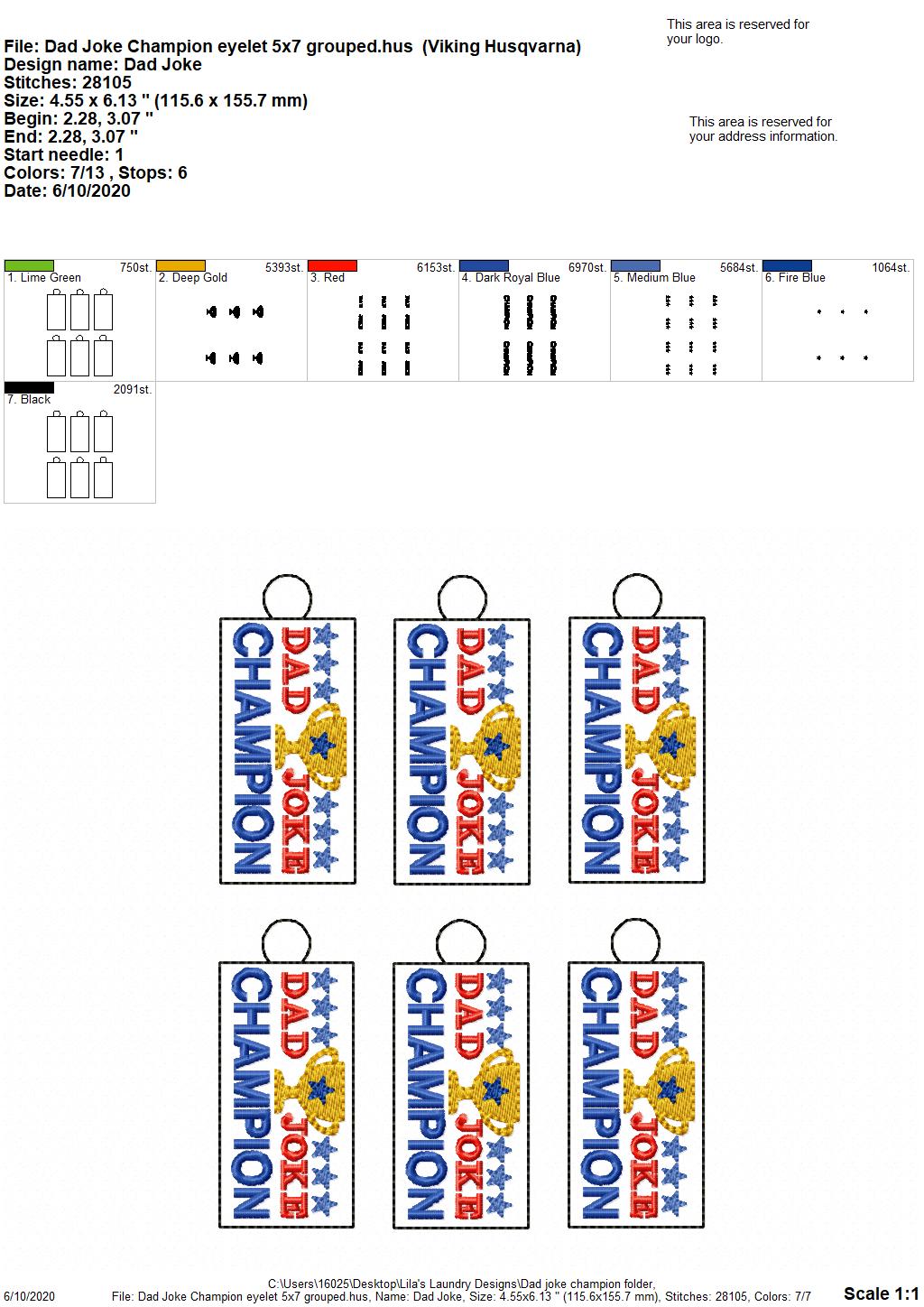 Dad Joke Champion Fobs - DIGITAL Embroidery DESIGN
