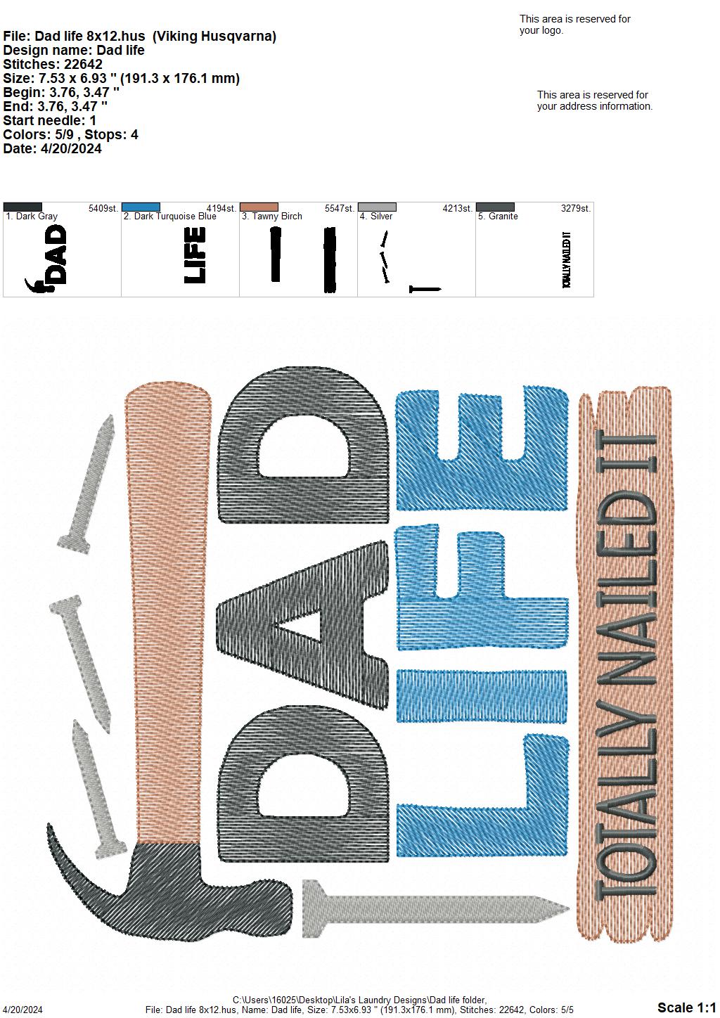 Dad Life - 4 Sizes - Digital Embroidery Design