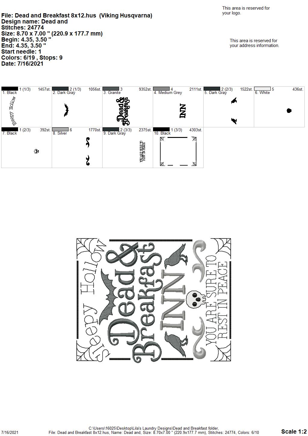 Dead and Breakfast - 3 sizes- Digital Embroidery Design