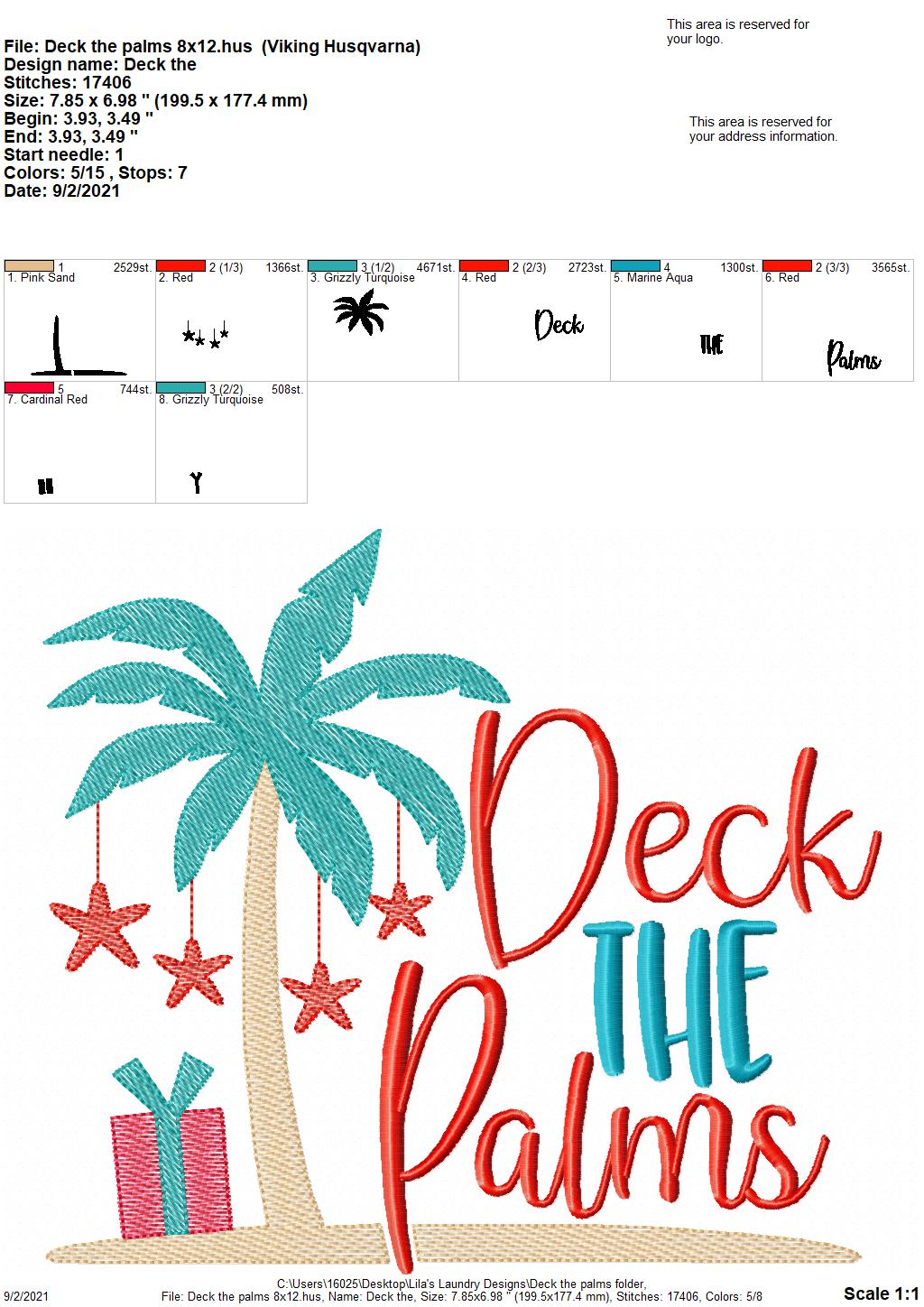 Deck the Palms - 4 sizes- Digital Embroidery Design