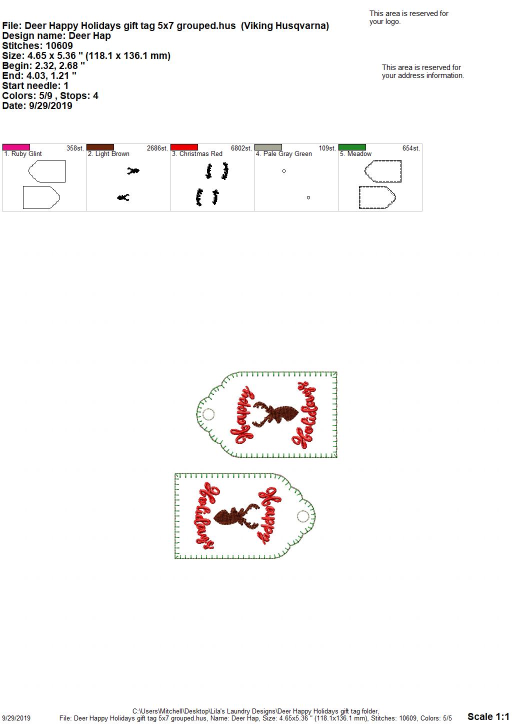 Deer Happy Holidays Gift Tag Feltie - Digital Embroidery Design