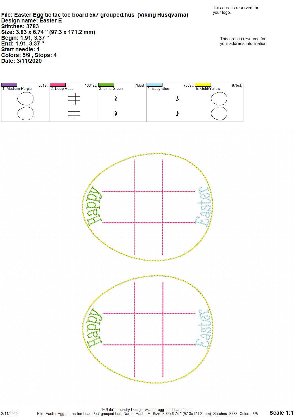 Easter Egg Tic Tac Toe Board - Digital Embroidery Design