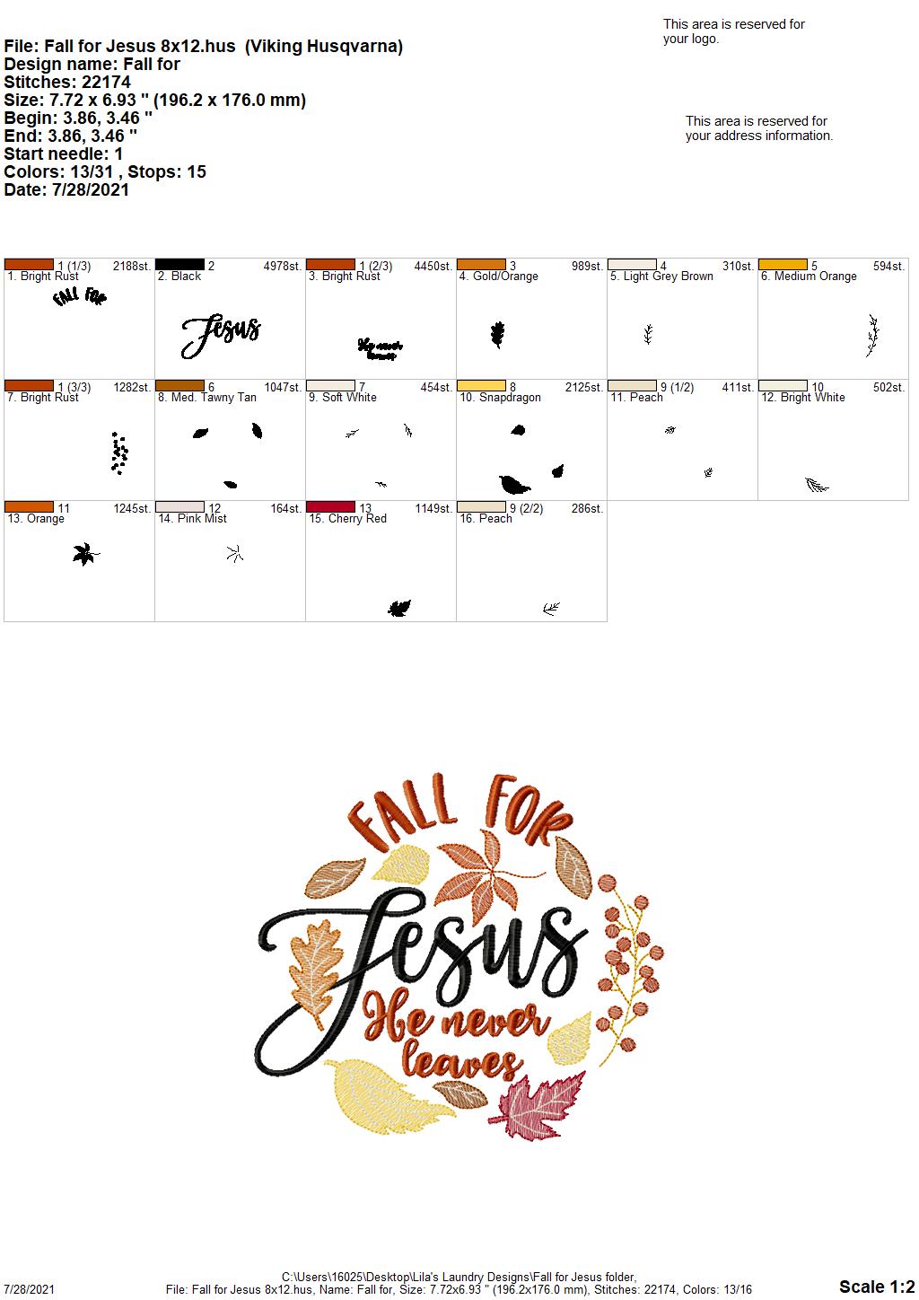 Fall for Jesus - 4 sizes- Digital Embroidery Design