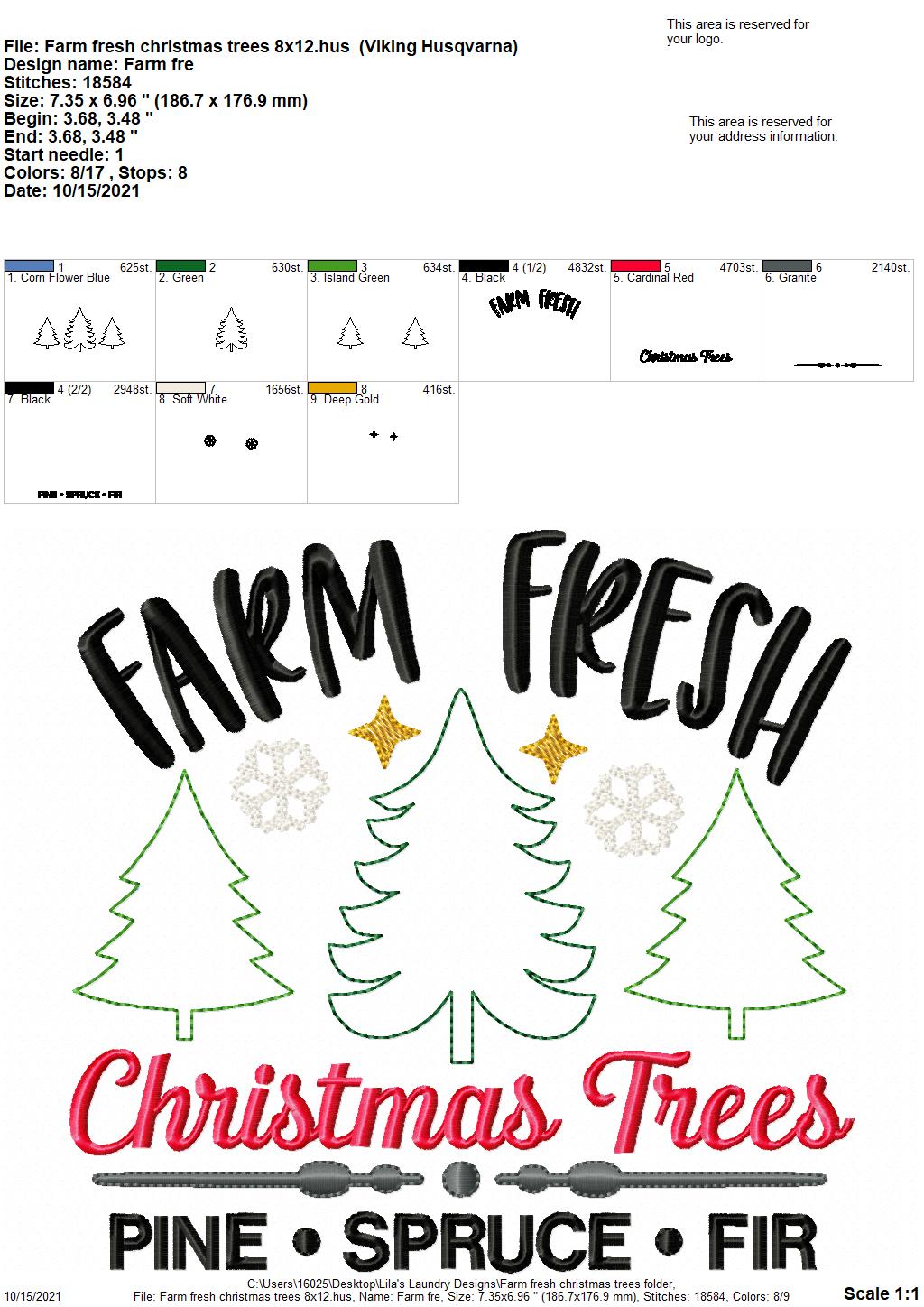 Farm Fresh Christmas Trees - 3 sizes- Digital Embroidery Design