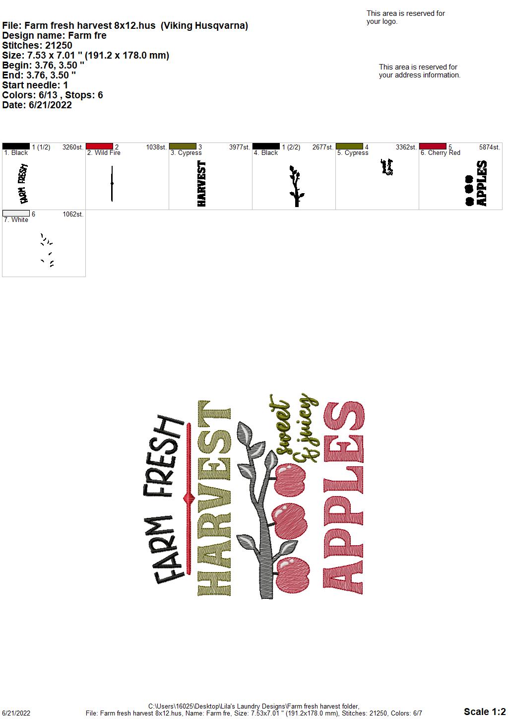 Farm Fresh Harvest - 3 sizes- Digital Embroidery Design
