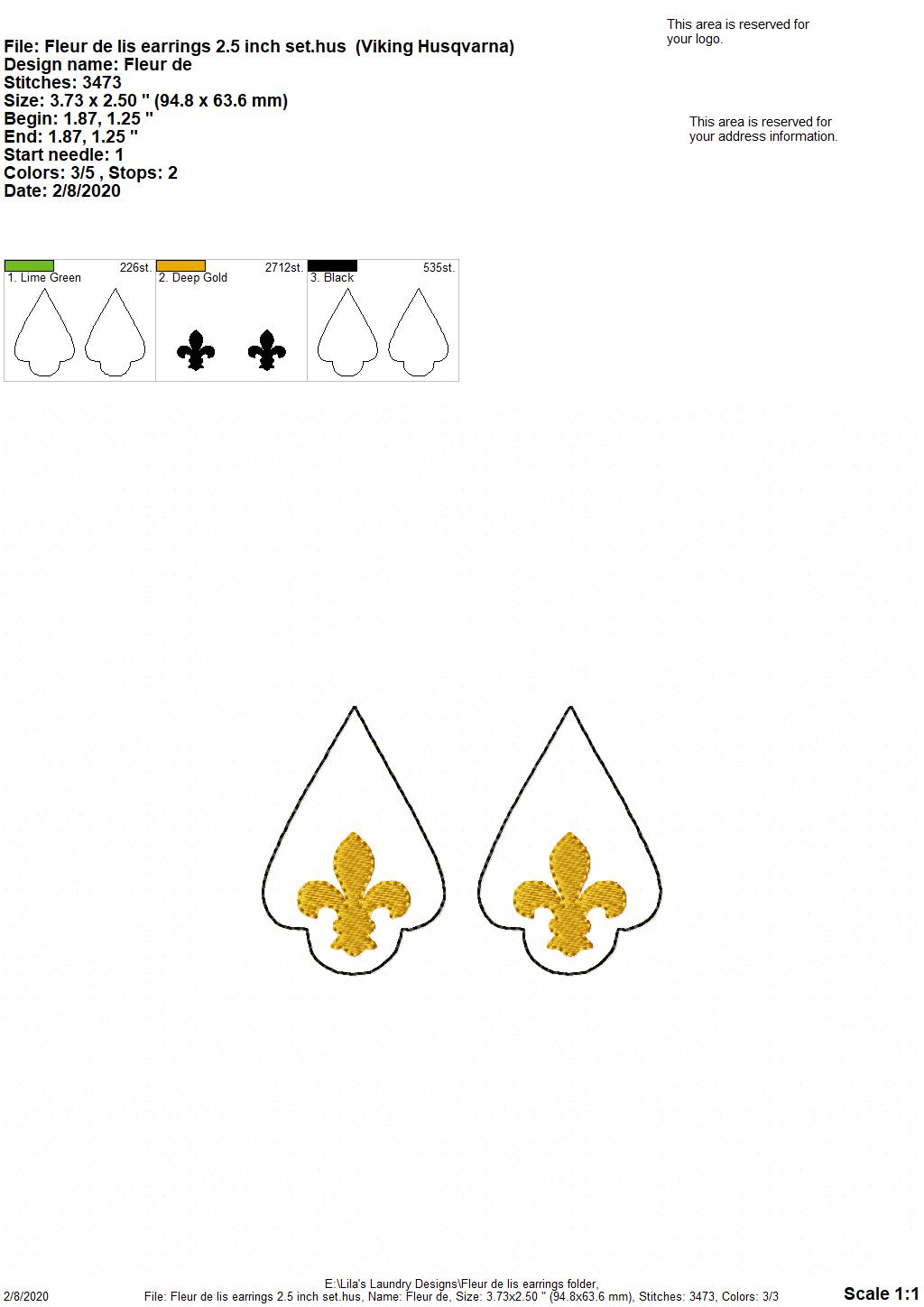 Fleur De Lis Earrings - 3 sizes - 4x4 and 5x7 Grouped- Digital Embroidery Design