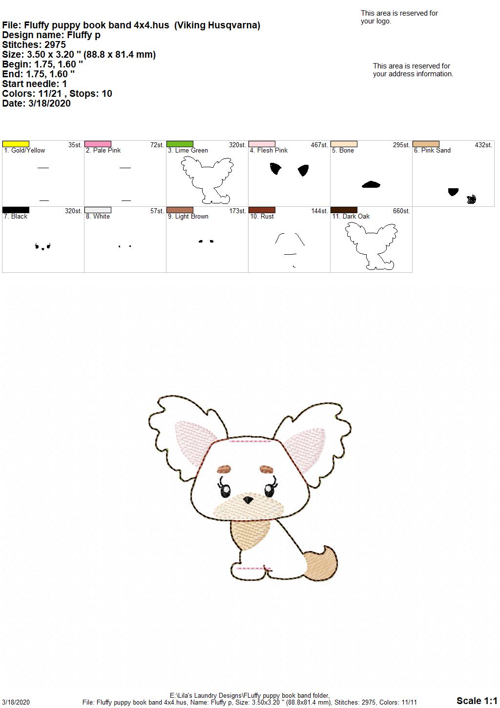 Fluffy Puppy Book Band - Digital Embroidery Design
