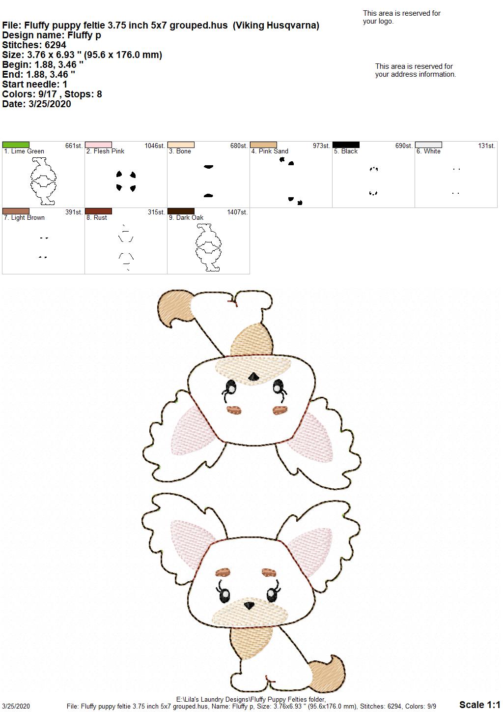 Fluffy Puppy Felties - 3 sizes - 4x4 and 5x7 Grouped- Digital Embroidery Design