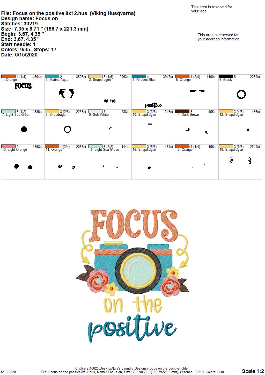 Focus on the positive - 3 Sizes - Digital Embroidery Design