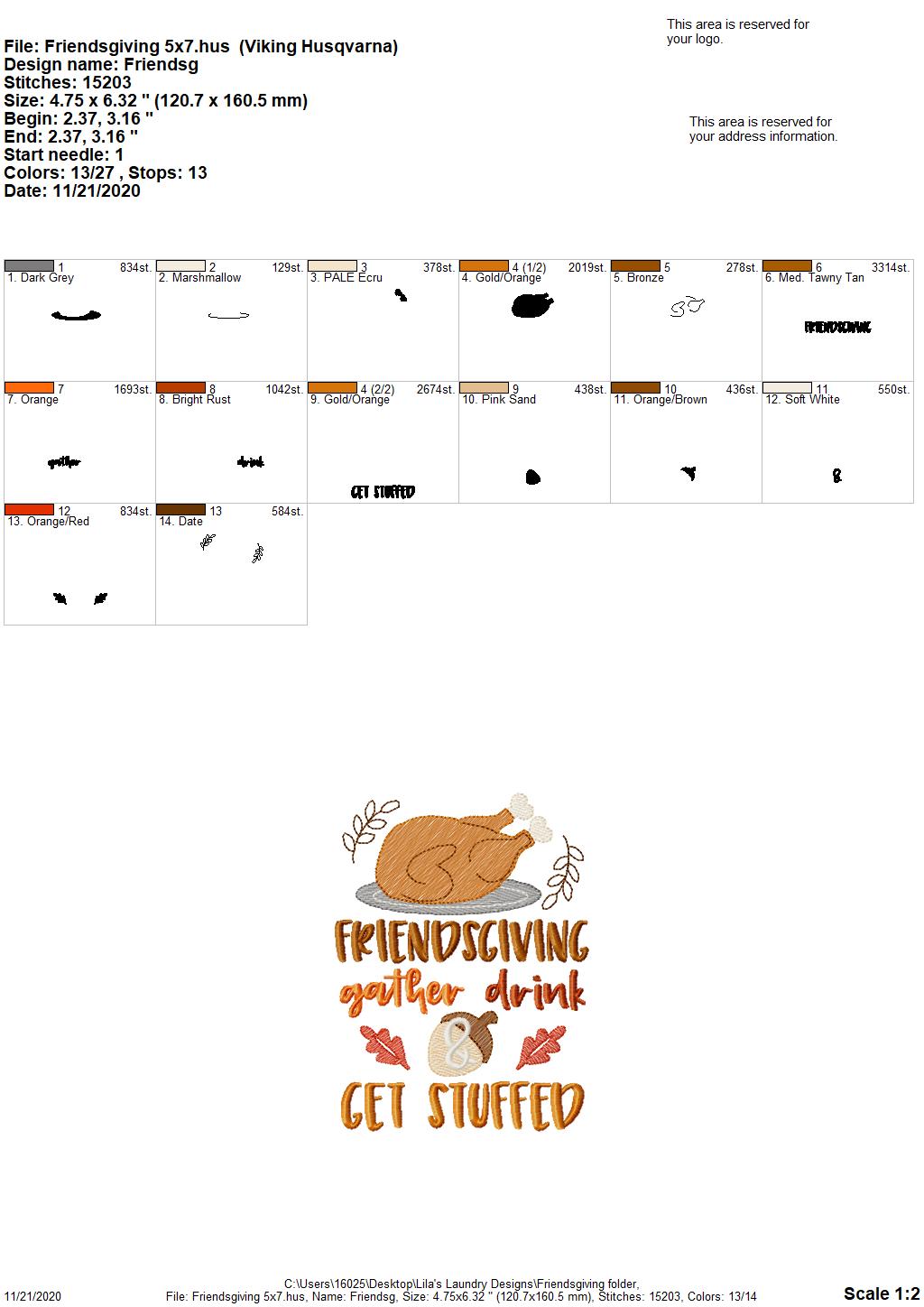 Friendsgiving - 5x7 - Digital Embroidery Design